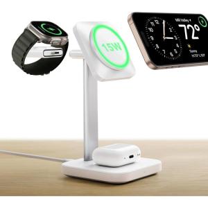 ESR for 3 in 1 Wireless Charging Station, Certified Apple Watch Charger, 15W MagSafe Charger Stand for iPhone, Wireless Charger for Multiple Devices iPhone 17/16/15/14/13, Watch, AirPods, Black(White)