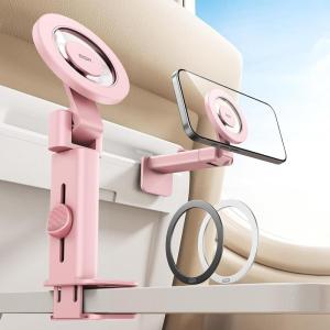 ESR for MagSafe Airplane Phone Holder, Airplane Travel Essentials, Portable Travel Phone Holder, Magnetic Plane Phone Mount with Metal Ring for iPhone 17 16 16e 15 14 13 12, Samsung, Android, Google(Pink)