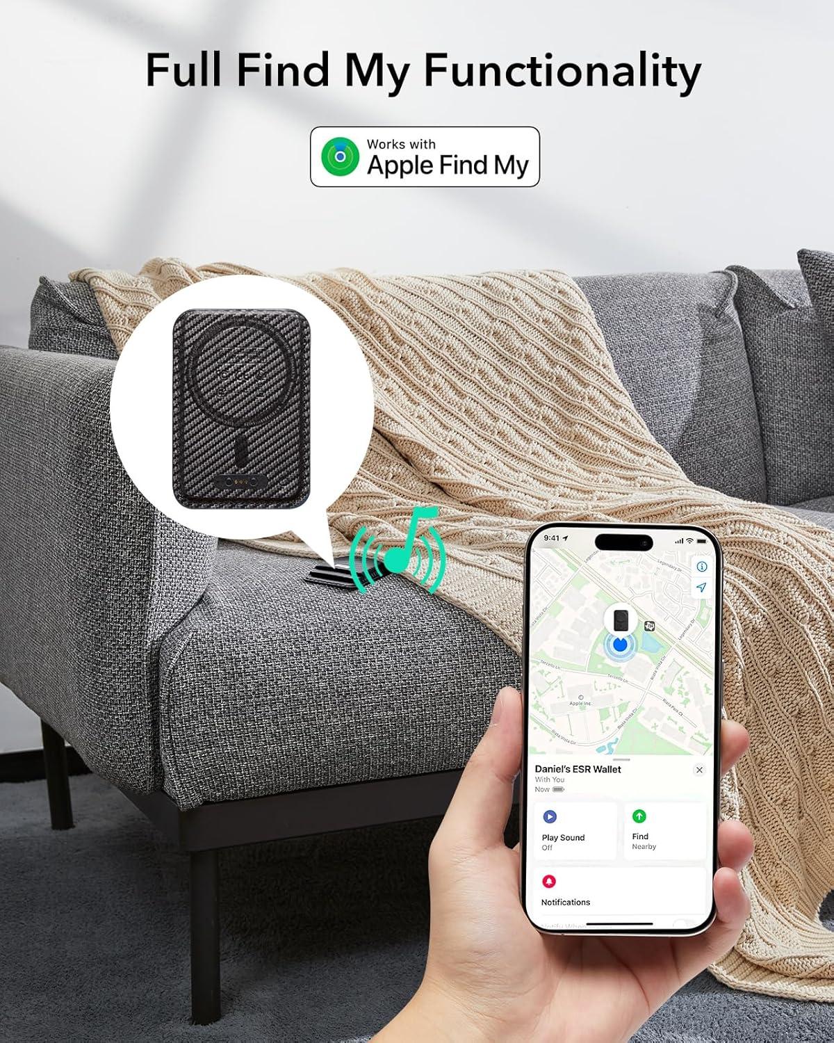 imageESR Geo for MagSafe Wallet with Full Find My Functionality RFID Blocking 5 Cards Holder for Phone Case Strong Magnetic Wallet for iPhone 171615141312 Series Not for 1312 Mini Dark BlueBlack Carbon Fiber