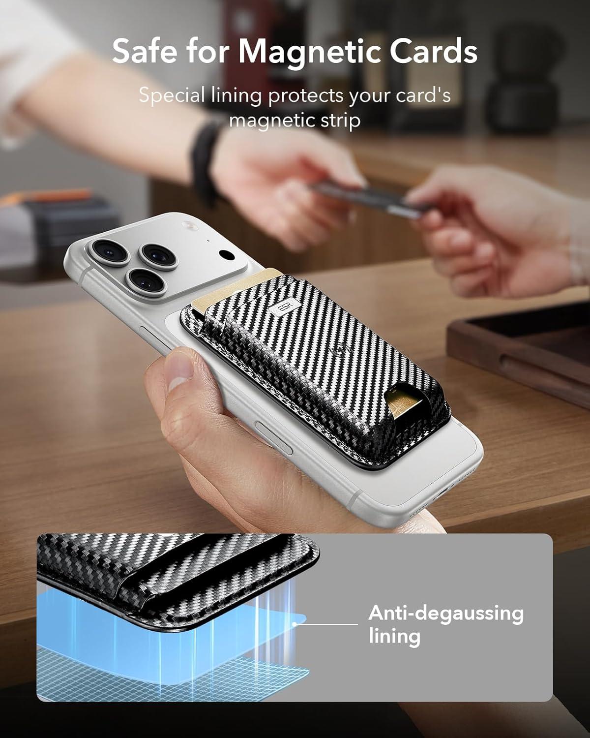 imageESR Geo for MagSafe Wallet with Full Find My Functionality RFID Blocking 5 Cards Holder for Phone Case Strong Magnetic Wallet for iPhone 171615141312 Series Not for 1312 Mini Dark BlueBlack Carbon Fiber