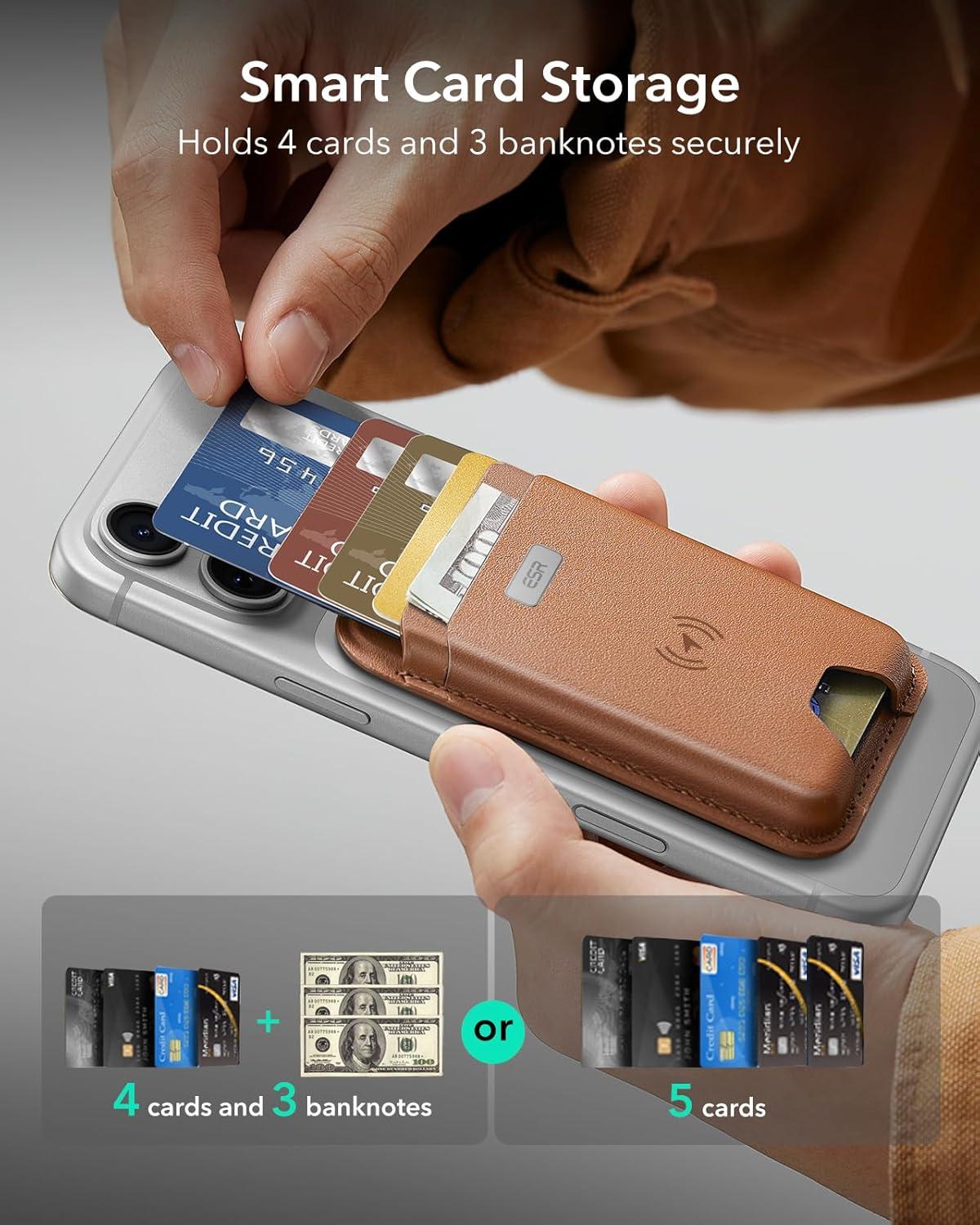 imageESR Geo for MagSafe Wallet with Full Find My Functionality RFID Blocking 5 Cards Holder for Phone Case Strong Magnetic Wallet for iPhone 171615141312 Series Not for 1312 Mini Dark BlueBrown