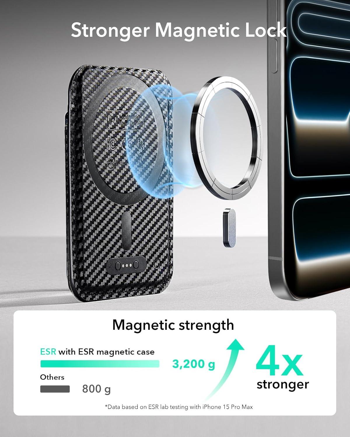 imageESR Geo for MagSafe Wallet with Full Find My Functionality RFID Blocking 5 Cards Holder for Phone Case Strong Magnetic Wallet for iPhone 171615141312 Series Not for 1312 Mini Dark BlueBlack Carbon Fiber