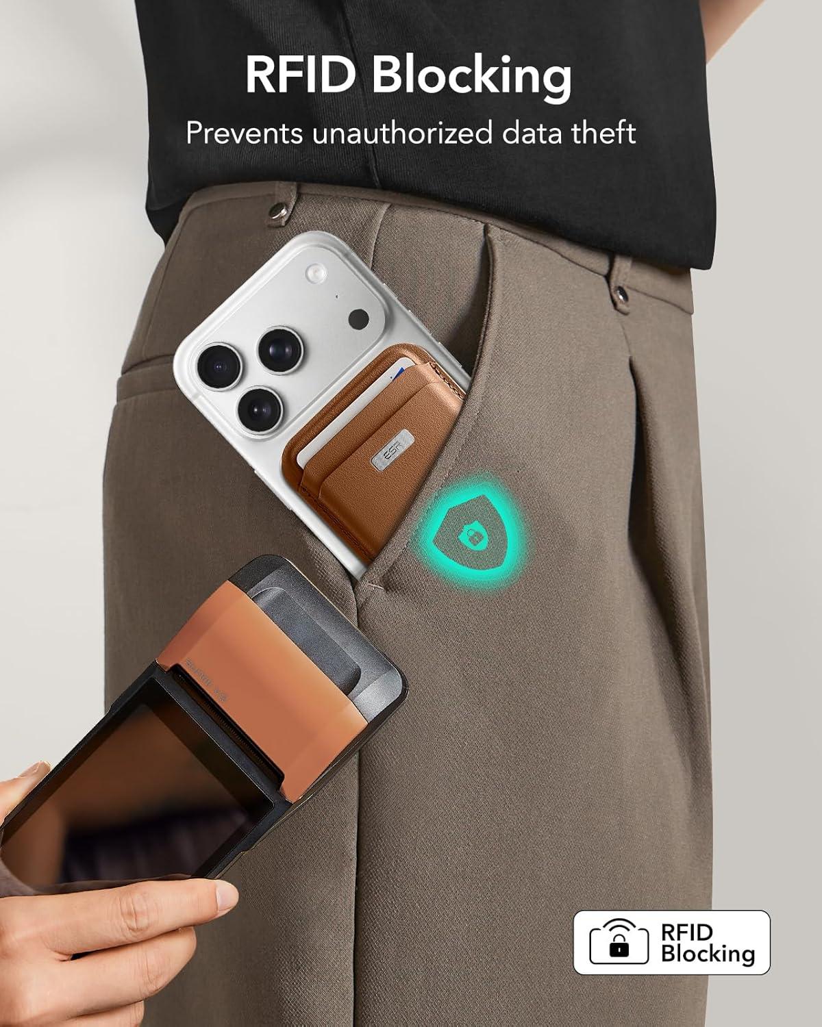 imageESR Geo for MagSafe Wallet with Full Find My Functionality RFID Blocking 5 Cards Holder for Phone Case Strong Magnetic Wallet for iPhone 171615141312 Series Not for 1312 Mini Dark BlueBrown