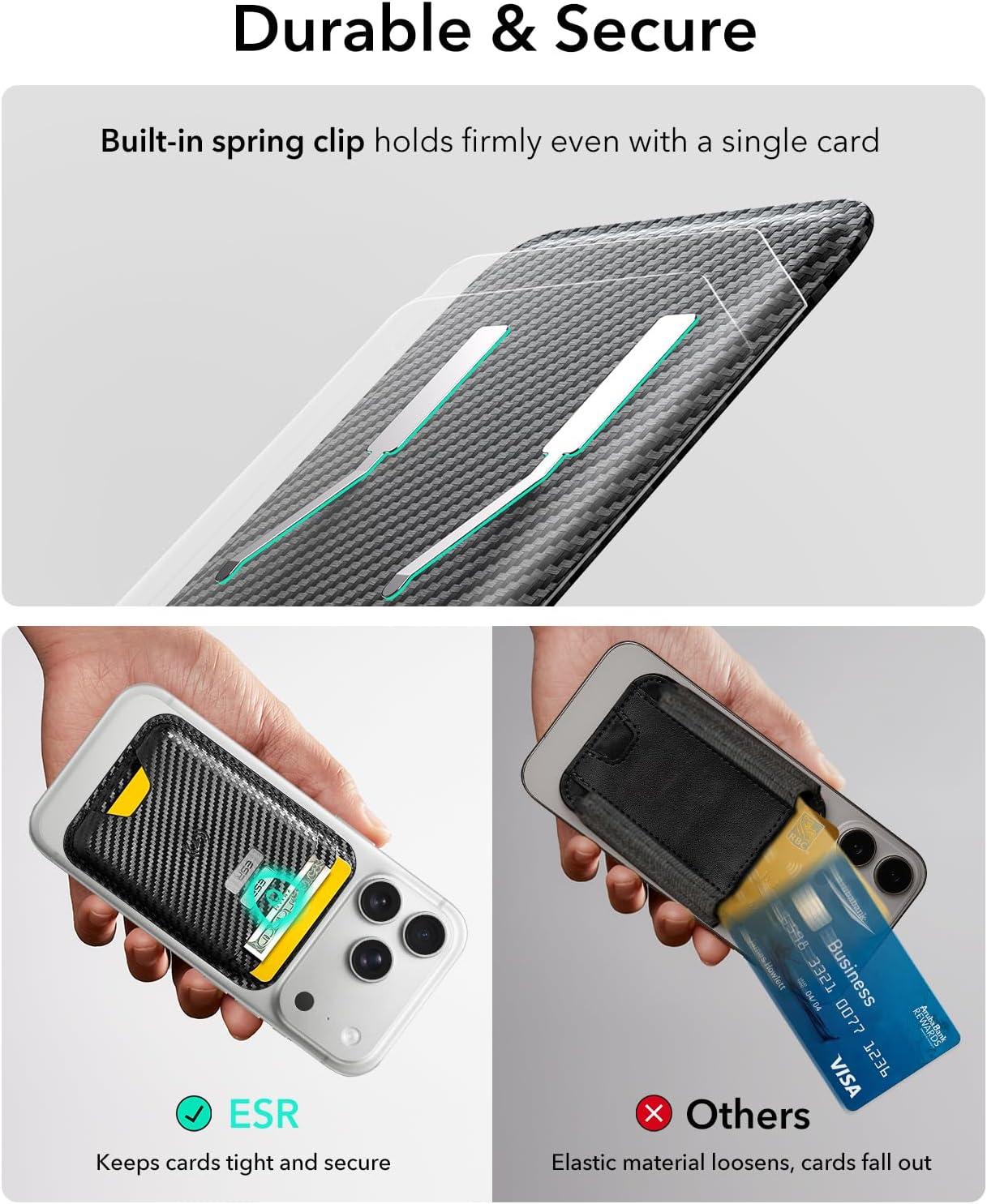 imageESR Geo for MagSafe Wallet with Full Find My Functionality RFID Blocking 5 Cards Holder for Phone Case Strong Magnetic Wallet for iPhone 171615141312 Series Not for 1312 Mini Dark BlueBlack Carbon Fiber