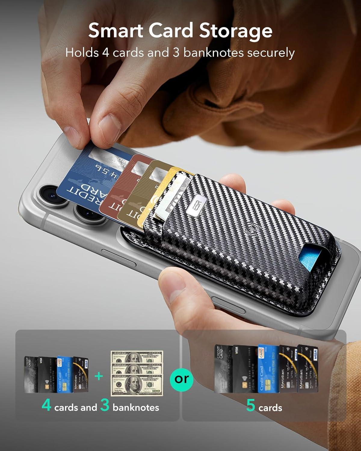 imageESR Geo for MagSafe Wallet with Full Find My Functionality RFID Blocking 5 Cards Holder for Phone Case Strong Magnetic Wallet for iPhone 171615141312 Series Not for 1312 Mini Dark BlueBlack Carbon Fiber