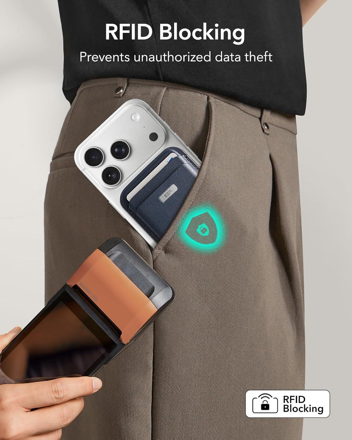 imageESR Geo for MagSafe Wallet with Full Find My Functionality RFID Blocking 5 Cards Holder for Phone Case Strong Magnetic Wallet for iPhone 171615141312 Series Not for 1312 Mini Dark BlueDark Blue