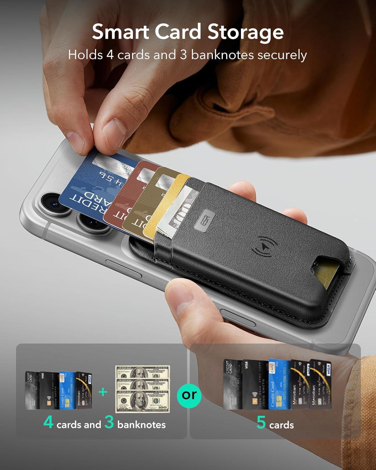 imageESR Geo for MagSafe Wallet with Full Find My Functionality RFID Blocking 5 Cards Holder for Phone Case Strong Magnetic Wallet for iPhone 171615141312 Series Not for 1312 Mini Dark BlueBlack