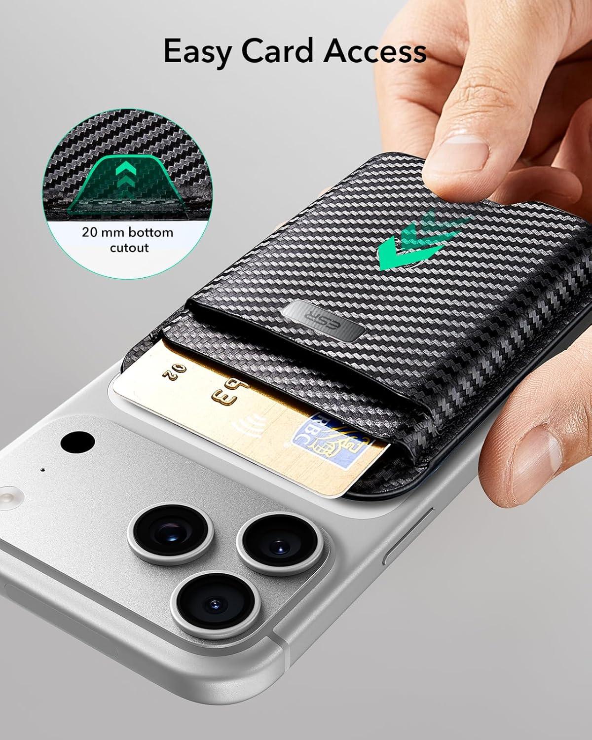 imageESR Geo for MagSafe Wallet with Full Find My Functionality RFID Blocking 5 Cards Holder for Phone Case Strong Magnetic Wallet for iPhone 171615141312 Series Not for 1312 Mini Dark BlueBlack Carbon Fiber