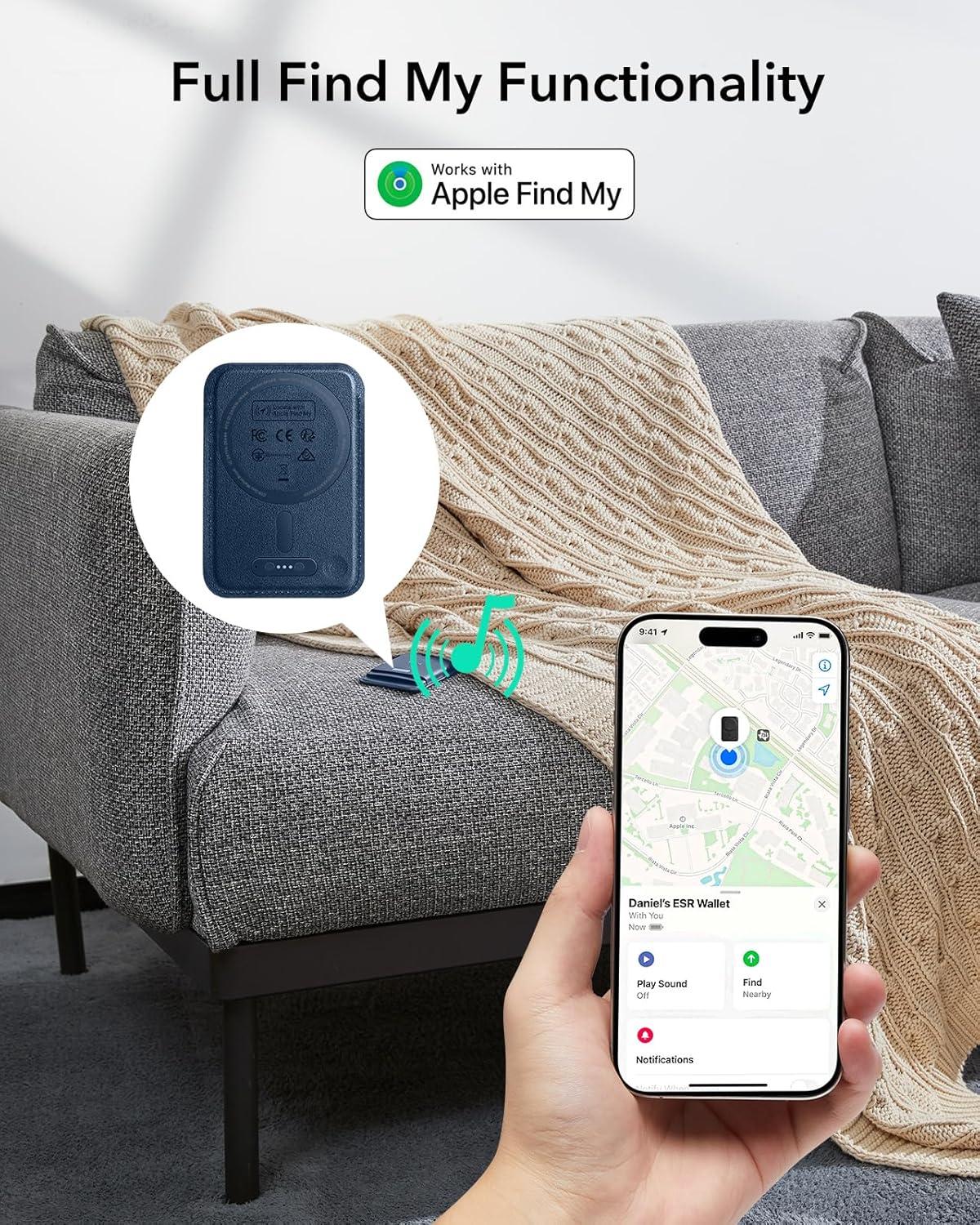 imageESR Geo for MagSafe Wallet with Full Find My Functionality RFID Blocking 5 Cards Holder for Phone Case Strong Magnetic Wallet for iPhone 171615141312 Series Not for 1312 Mini Dark BlueDark Blue