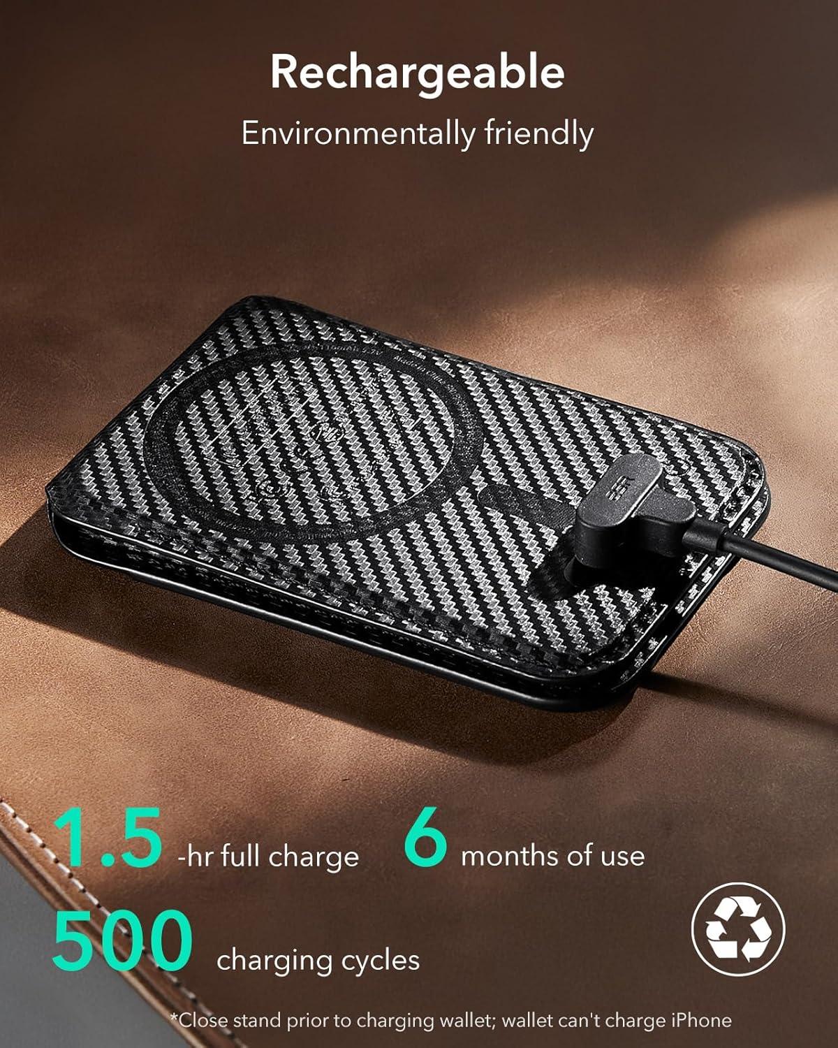 imageESR Geo for Magsafe Wallet with Full Find My Functionality 3 CardHolder RFID Blocking Magnetic Wallet for iPhone 171615141312 Series Adjustable Stand Dark Black Wallet Tracker Adjustable StandBStand Black Carbon Fiber