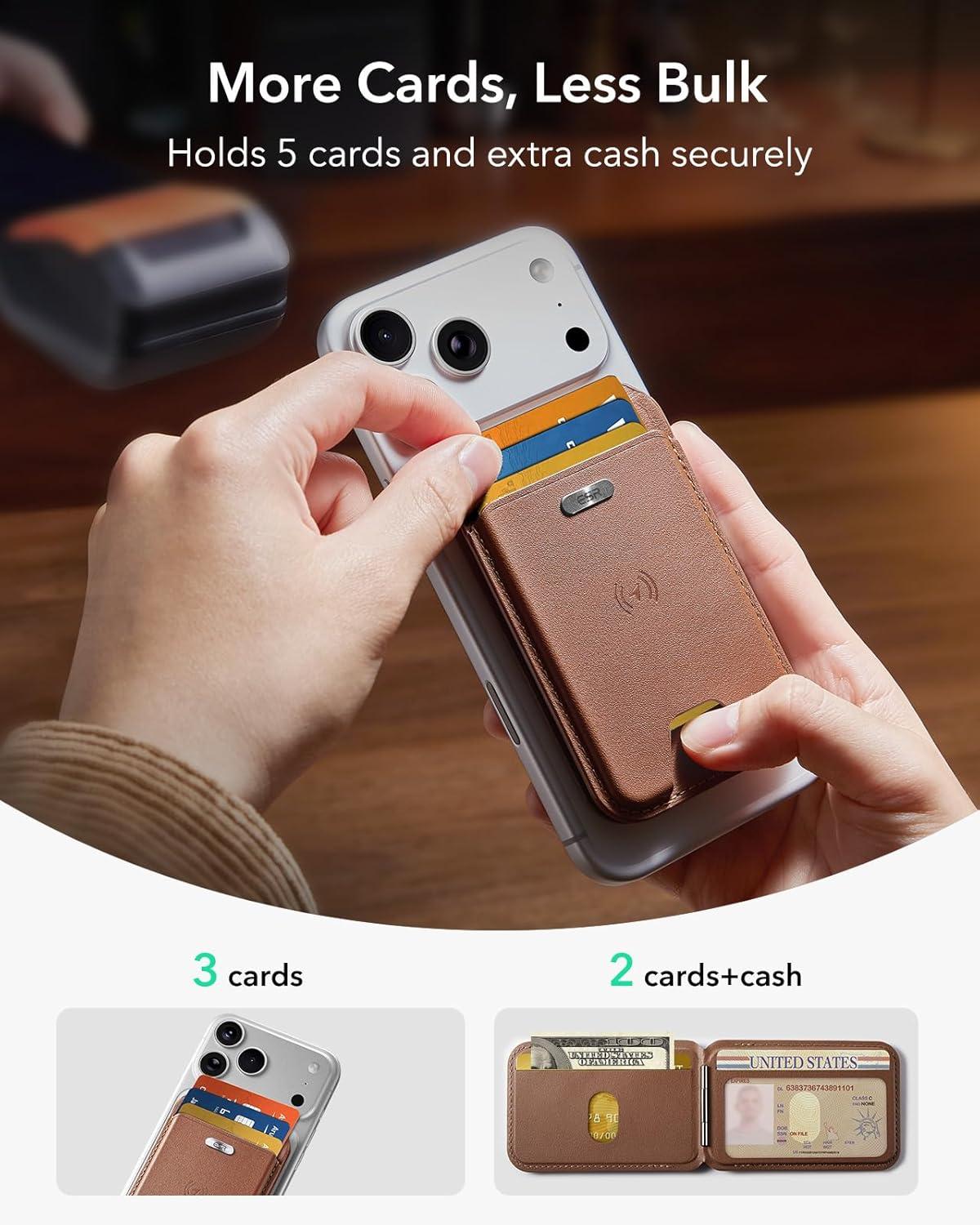 imageESR Geo for Magsafe Wallet with Full Find My Functionality 3 CardHolder RFID Blocking Magnetic Wallet for iPhone 171615141312 Series Adjustable Stand Dark Black Wallet Tracker Adjustable StandBStand Brown