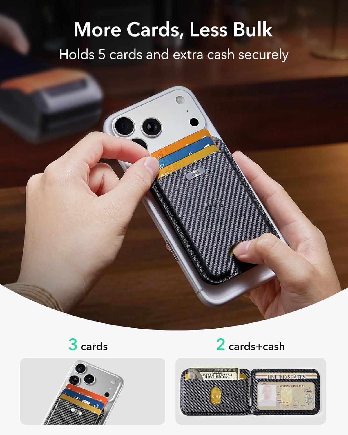 imageESR Geo for Magsafe Wallet with Full Find My Functionality 3 CardHolder RFID Blocking Magnetic Wallet for iPhone 171615141312 Series Adjustable Stand Dark Black Wallet Tracker Adjustable StandBStand Black Carbon Fiber