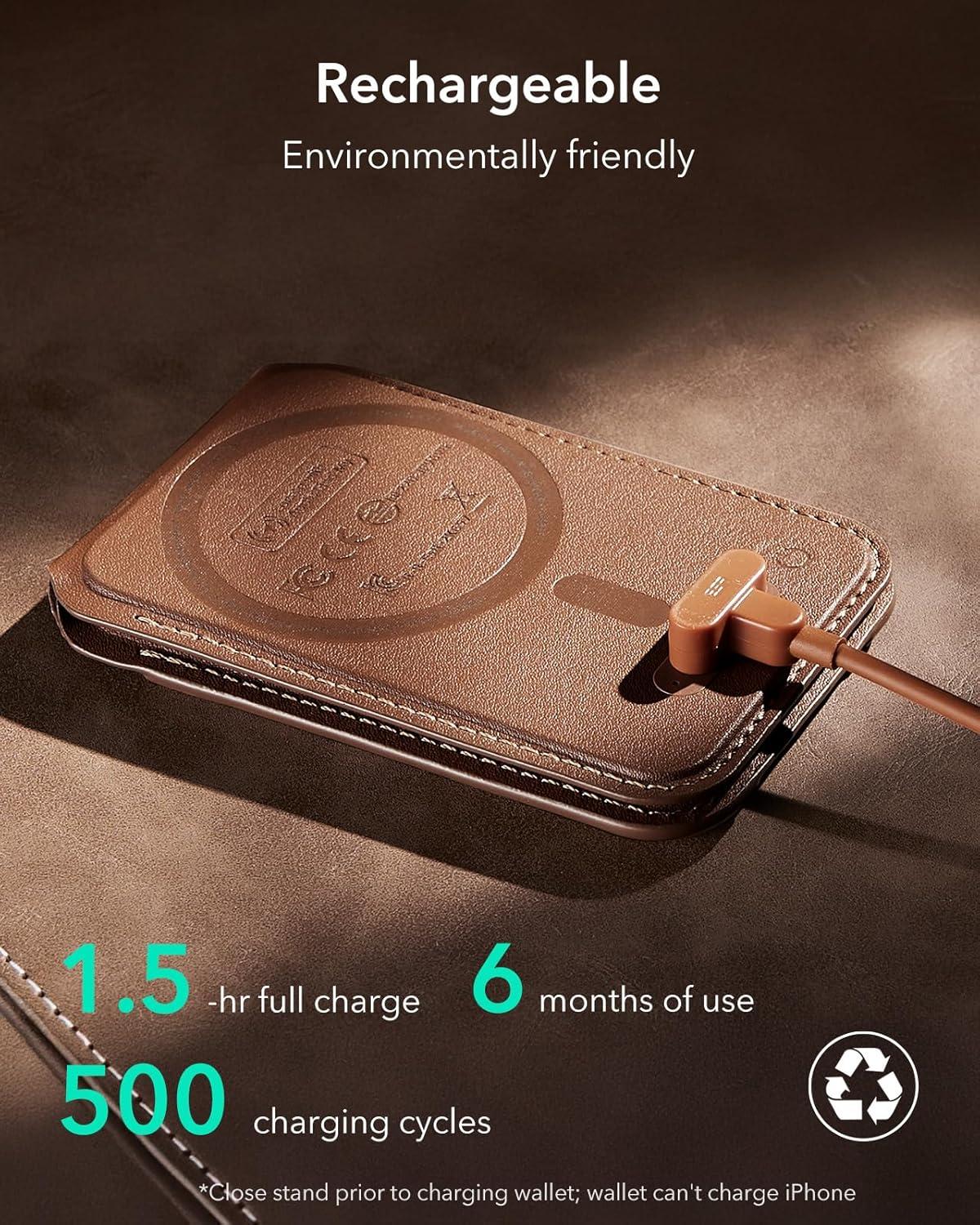 imageESR Geo for Magsafe Wallet with Full Find My Functionality 3 CardHolder RFID Blocking Magnetic Wallet for iPhone 171615141312 Series Adjustable Stand Dark Black Wallet Tracker Adjustable StandBStand Brown