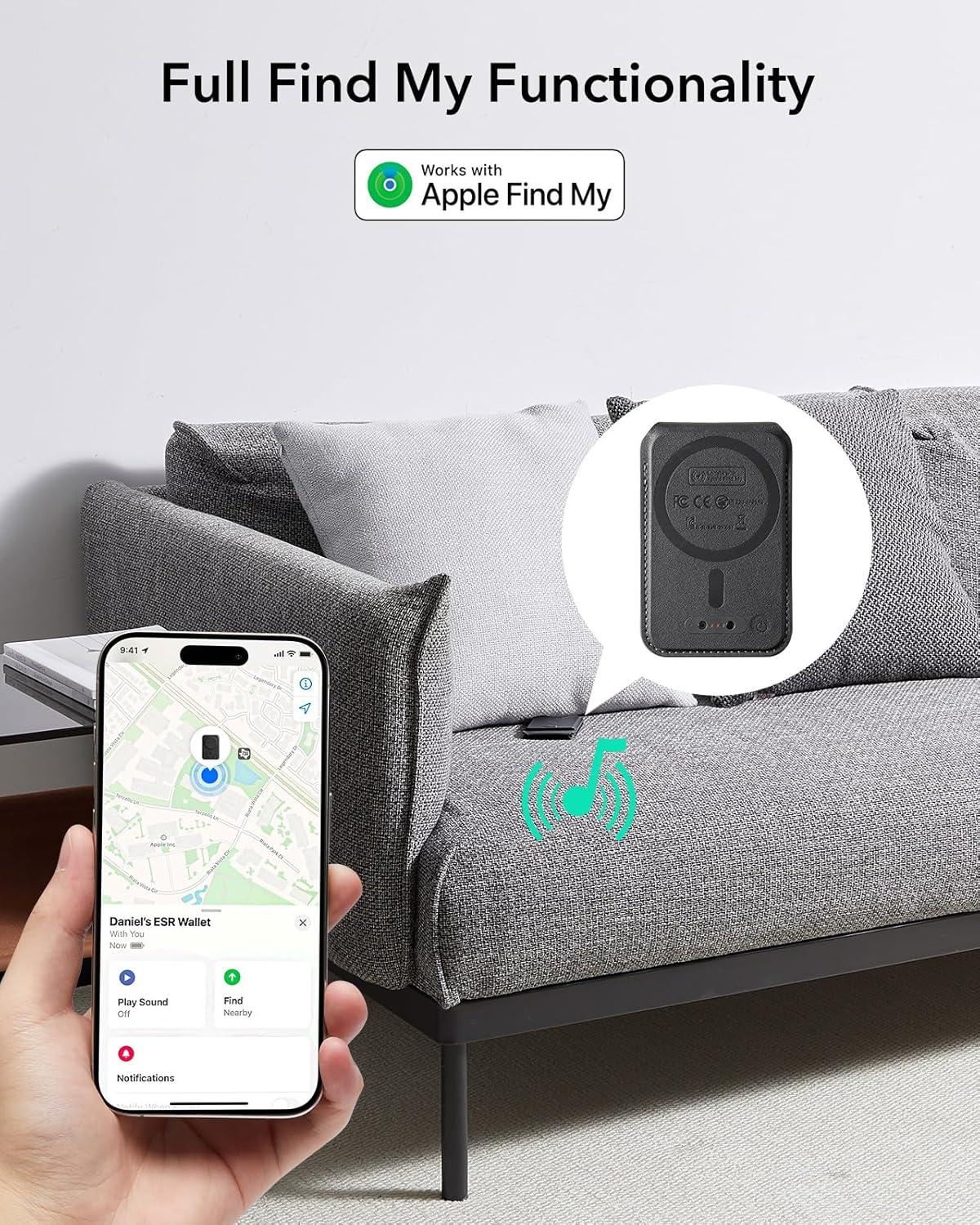 imageESR Geo for Magsafe Wallet with Full Find My Functionality 3 CardHolder RFID Blocking Magnetic Wallet for iPhone 171615141312 Series Adjustable Stand Dark Black Wallet Tracker Adjustable StandBStand Black