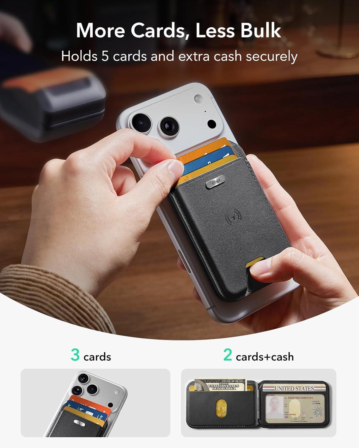 imageESR Geo for Magsafe Wallet with Full Find My Functionality 3 CardHolder RFID Blocking Magnetic Wallet for iPhone 171615141312 Series Adjustable Stand Dark Black Wallet Tracker Adjustable StandBStand Black