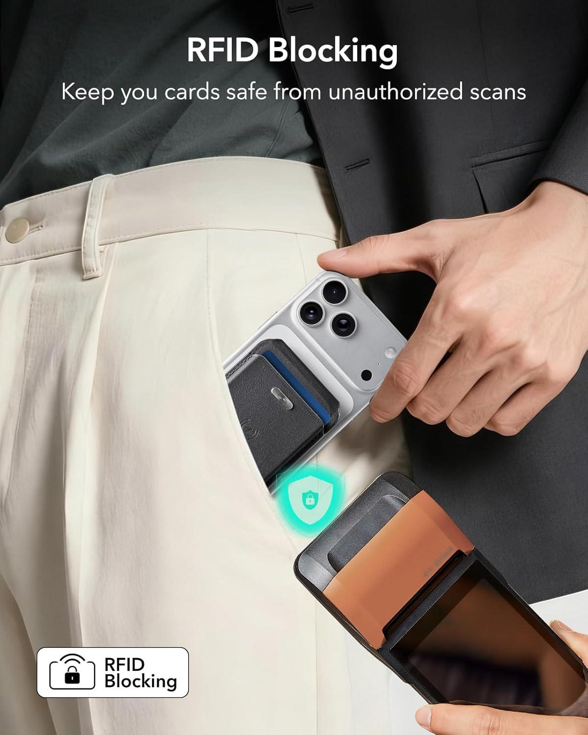 imageESR Geo for Magsafe Wallet with Full Find My Functionality 3 CardHolder RFID Blocking Magnetic Wallet for iPhone 171615141312 Series Adjustable Stand Dark Black Wallet Tracker Adjustable StandBStand Black