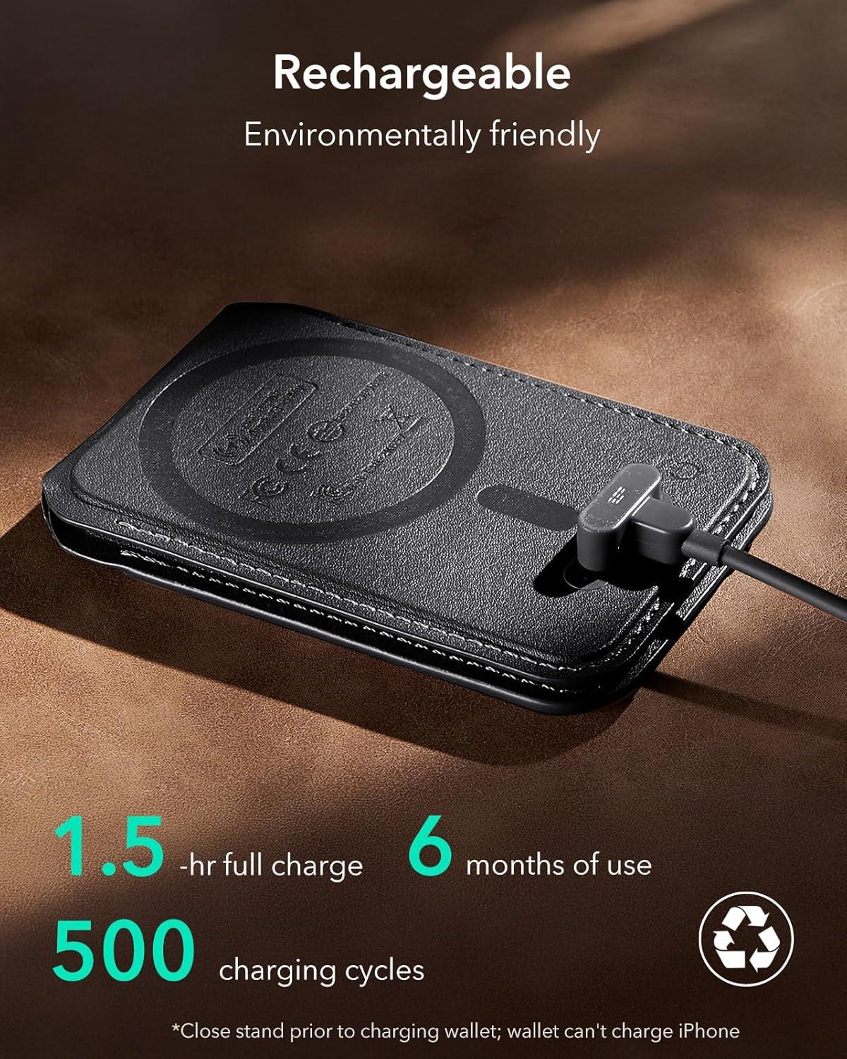 imageESR Geo for Magsafe Wallet with Full Find My Functionality 3 CardHolder RFID Blocking Magnetic Wallet for iPhone 171615141312 Series Adjustable Stand Dark Black Wallet Tracker Adjustable StandBStand Black