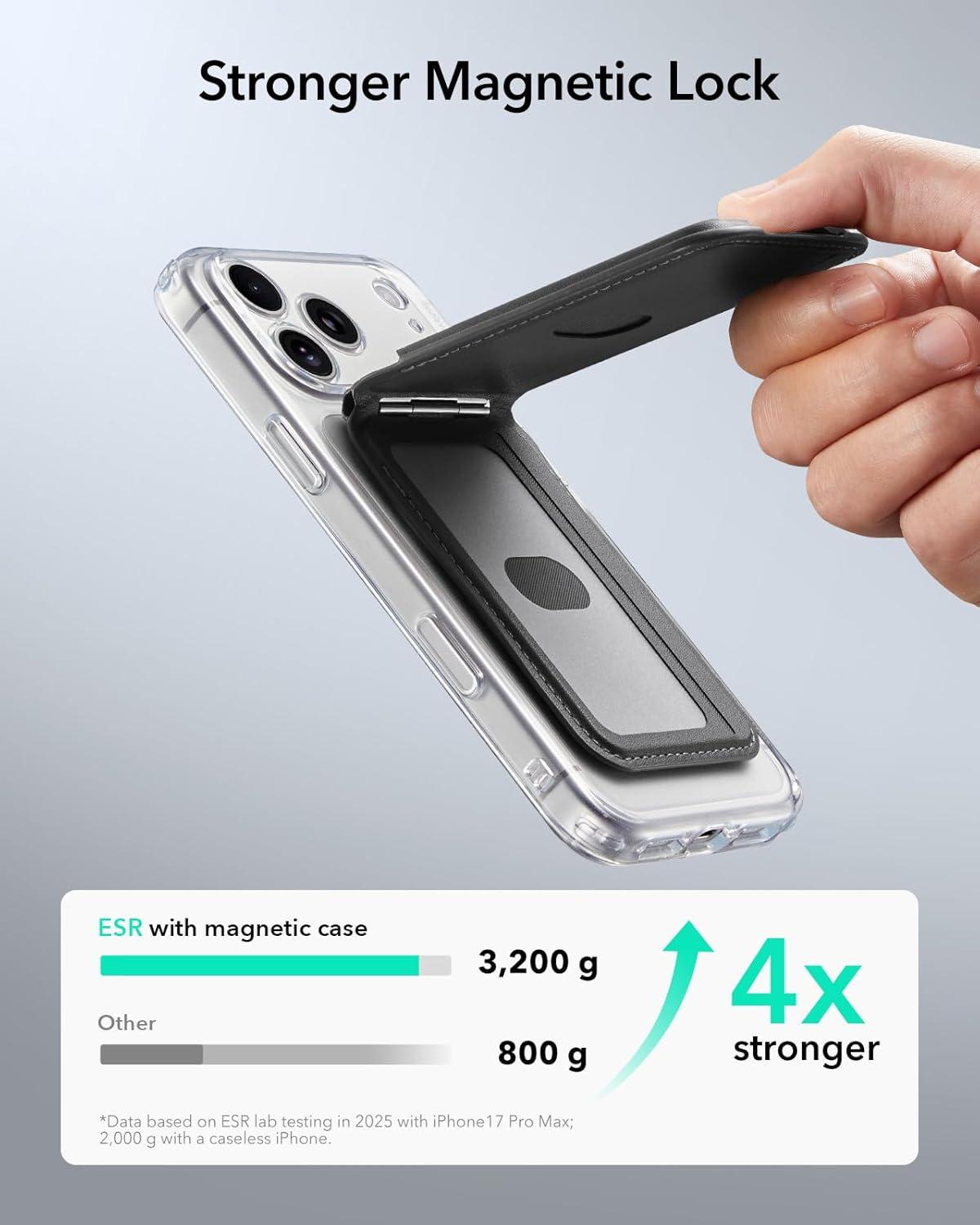 imageESR Geo for Magsafe Wallet with Full Find My Functionality 3 CardHolder RFID Blocking Magnetic Wallet for iPhone 171615141312 Series Adjustable Stand Dark Black Wallet Tracker Adjustable StandBStand Black