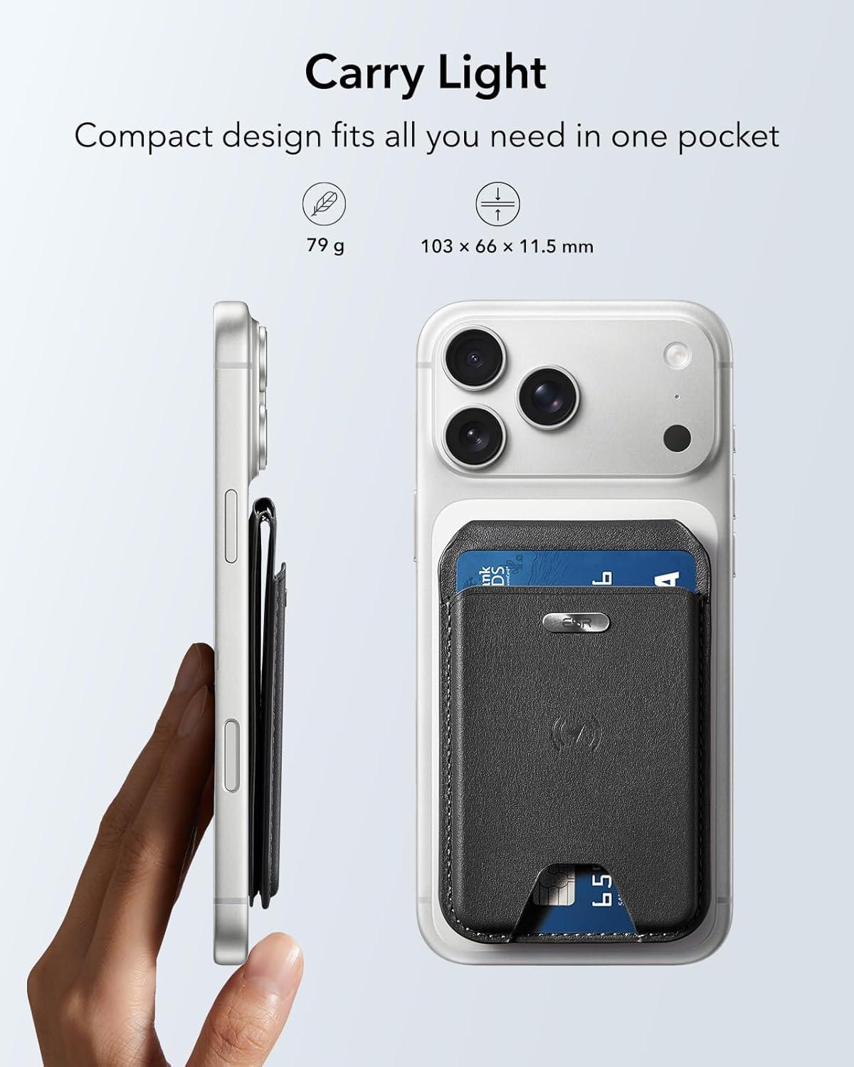 imageESR Geo for Magsafe Wallet with Full Find My Functionality 3 CardHolder RFID Blocking Magnetic Wallet for iPhone 171615141312 Series Adjustable Stand Dark Black Wallet Tracker Adjustable StandBStand Black