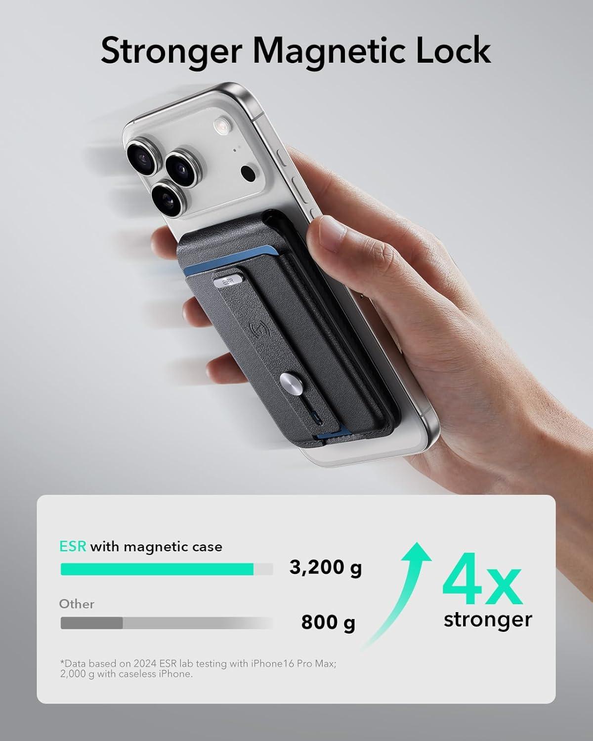 imageESR Geo for Magsafe Wallet with Full Find My Functionality5 CardHolder RFID Blocking Magnetic Wallet for iPhone 171615141312 Series with Adjustable Stand BrownAStand Grip Black