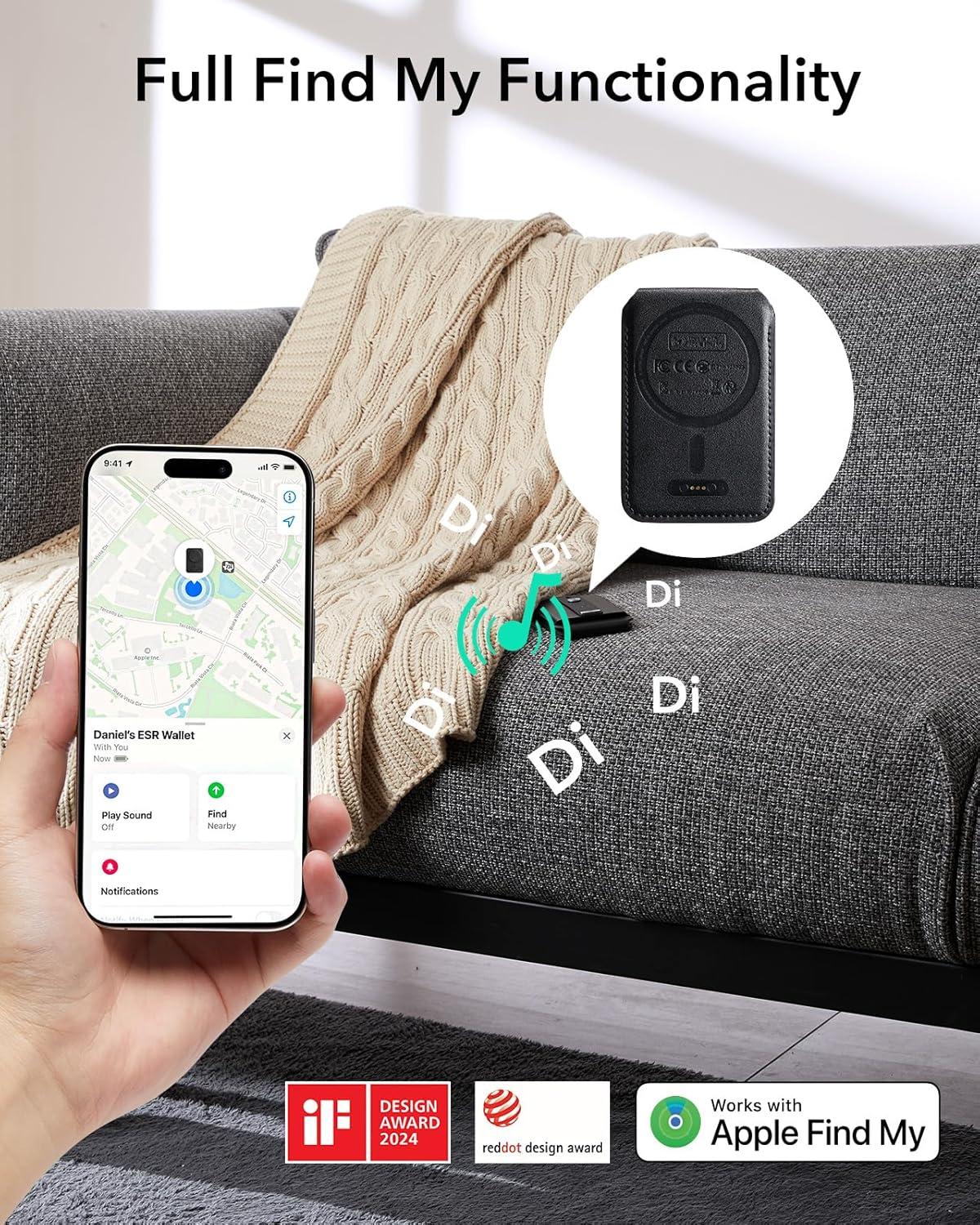 imageESR Geo for Magsafe Wallet with Full Find My Functionality5 CardHolder RFID Blocking Magnetic Wallet for iPhone 171615141312 Series with Adjustable Stand BrownAStand Grip Black