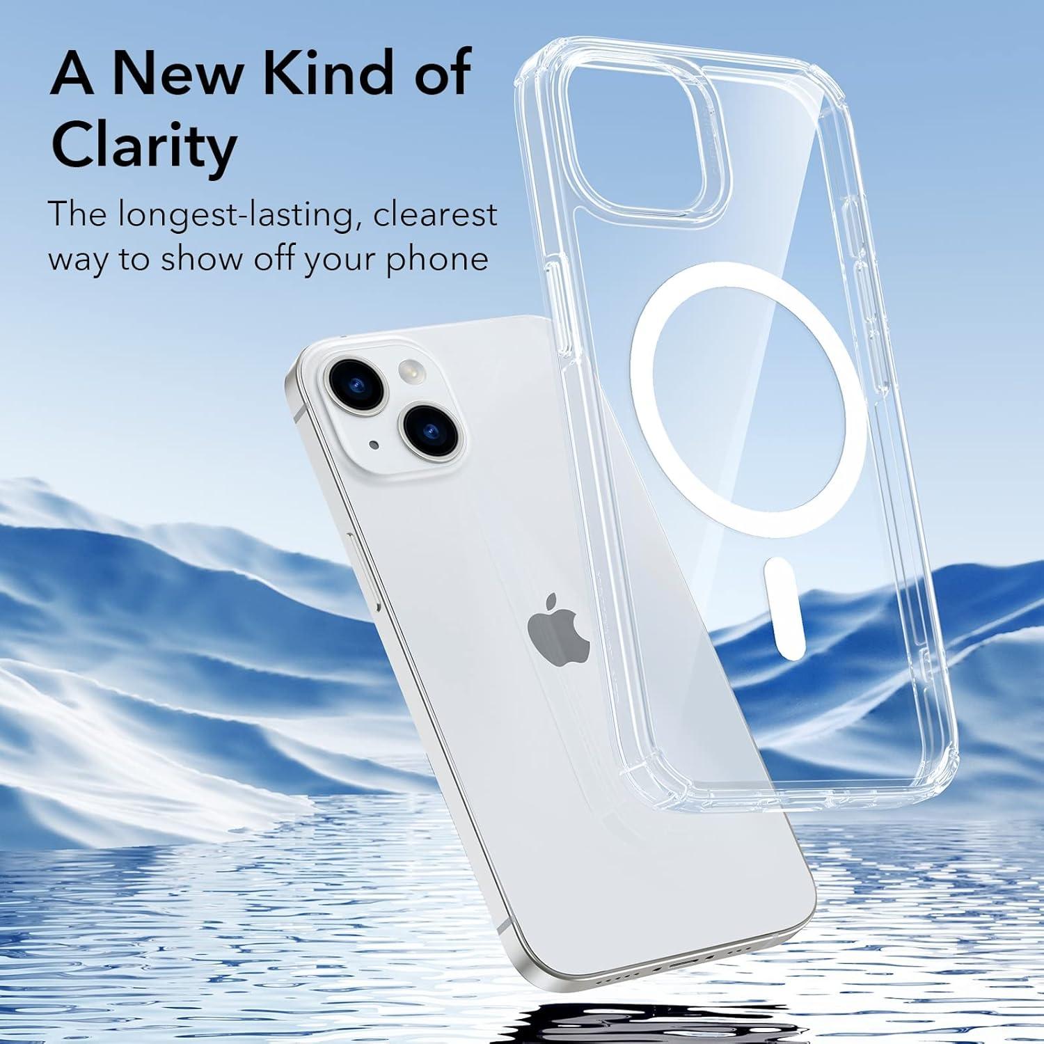 imageESR Krystec Clear Case with HaloLock Compatible with iPhone 14 Compatible with MagSafe UltraYellowing Resistant Shockproof MilitaryGrade Protection Polycarbonate Buttons Clear