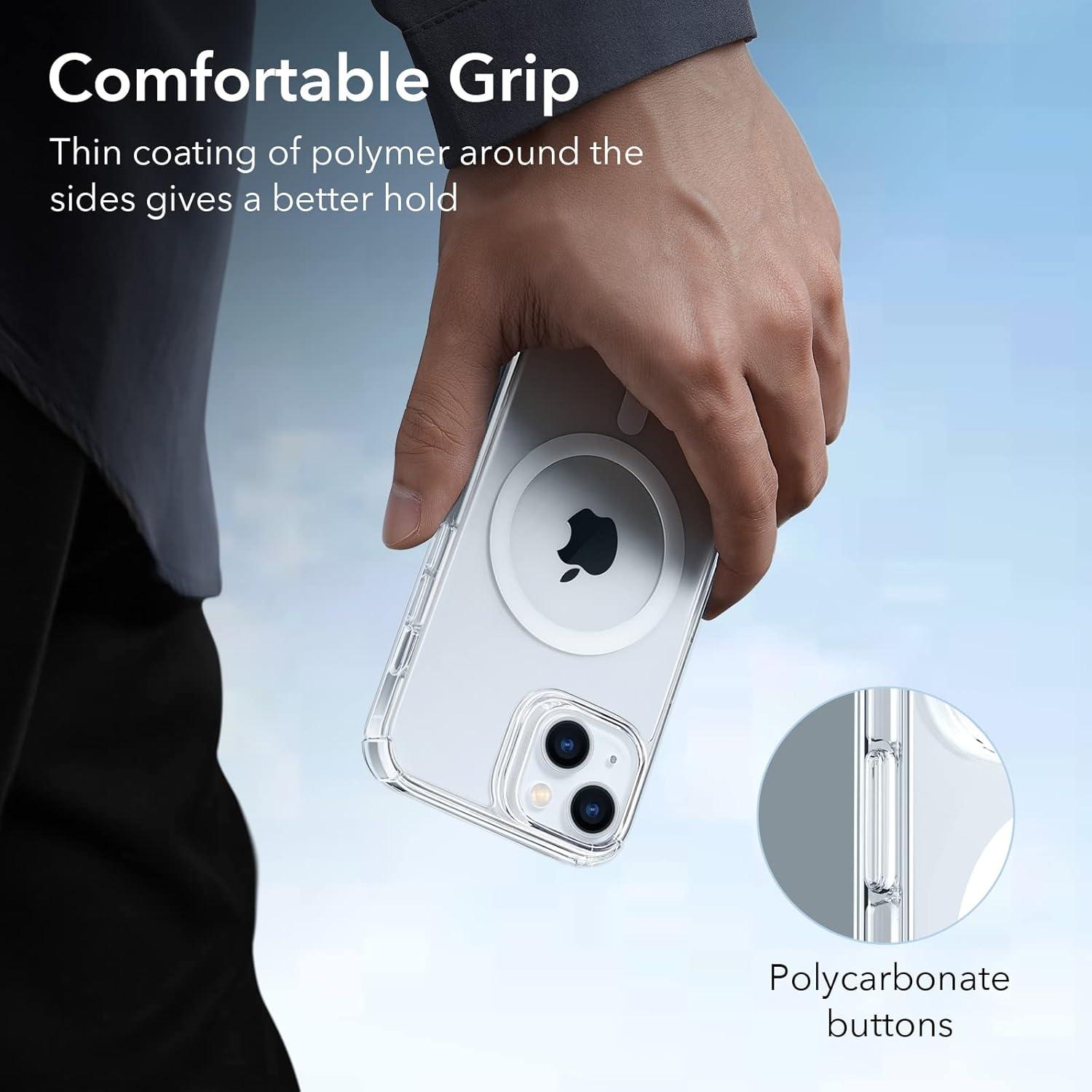 imageESR Krystec Clear Case with HaloLock Compatible with iPhone 14 Compatible with MagSafe UltraYellowing Resistant Shockproof MilitaryGrade Protection Polycarbonate Buttons Clear