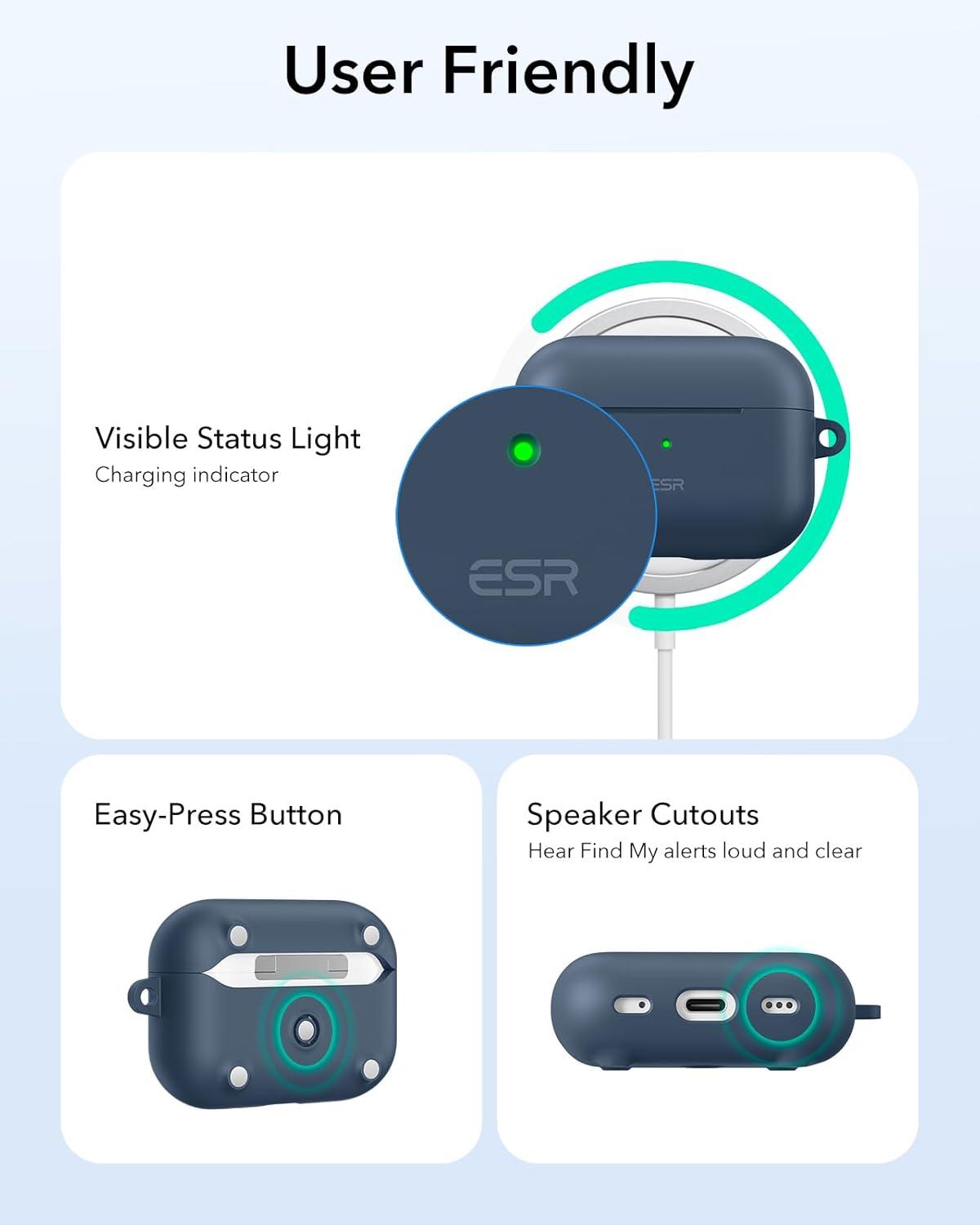 imageESR for AirPods Pro 2 Case Compatible with Airpods Pro Case 2nd 1st Generation 202320222019 Compatible with MagSafe Full Drop Protection Cover with Lanyard Black 2023 2022 2019 with LanyardBBlue