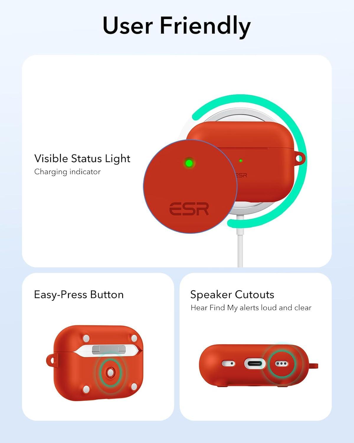 imageESR for AirPods Pro 2 Case Compatible with Airpods Pro Case 2nd 1st Generation 202320222019 Compatible with MagSafe Full Drop Protection Cover with Lanyard Black 2023 2022 2019 with LanyardBRed