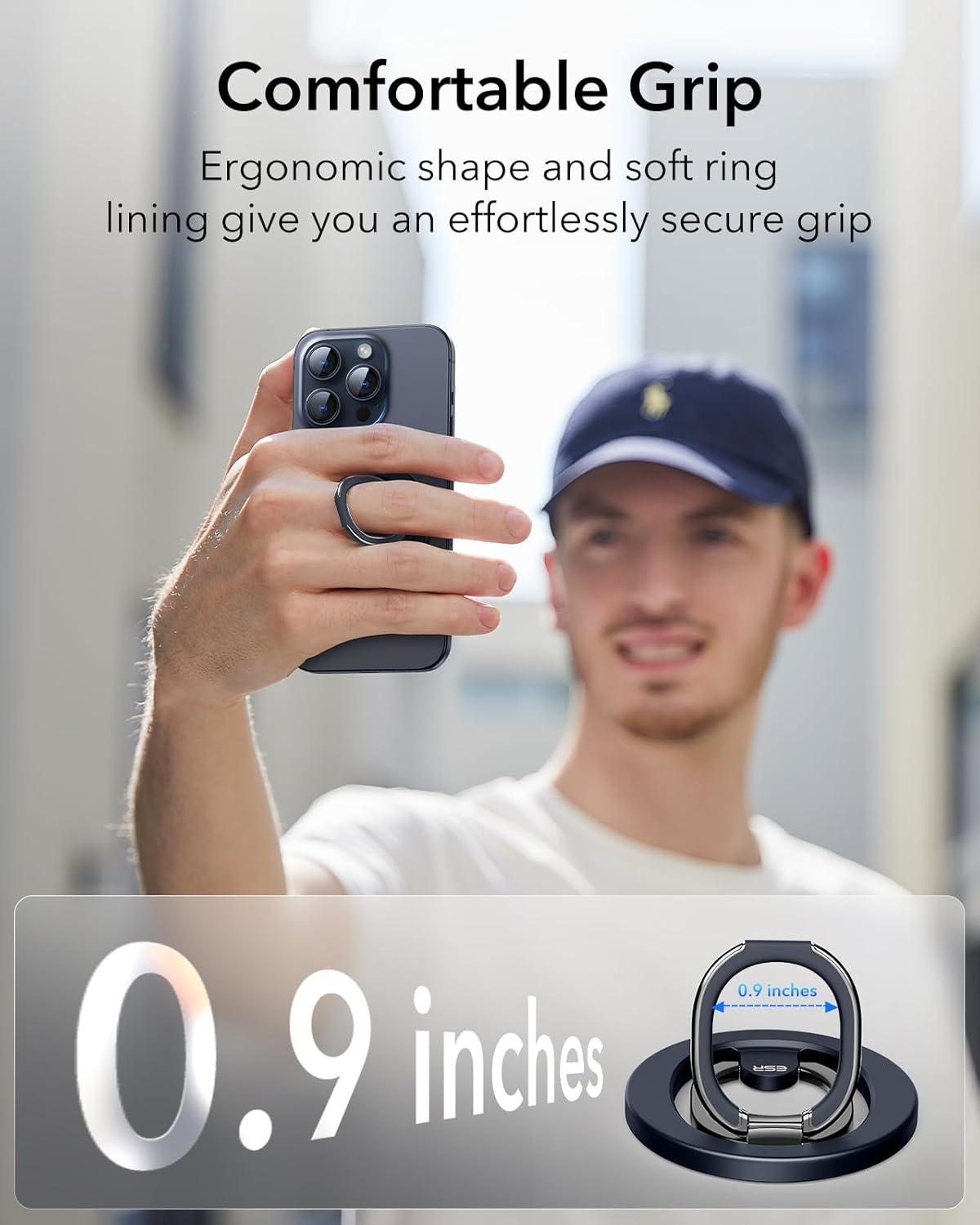 imageESR for MagSafe Phone Grip MagSafe Ring Holder Magnetic Phone Ring Holder Magnetic Phone Grip with 2Way Stand for iPhone 171615141312 Samsung Google All Smartphones2 Metal Rings includedBlue Titanium