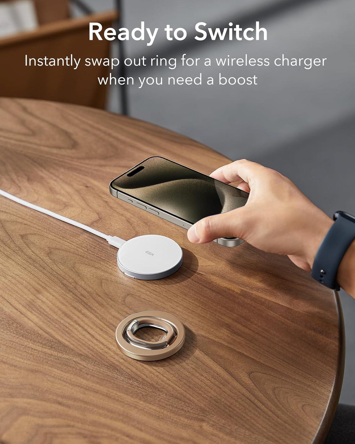 imageESR for MagSafe Phone Grip MagSafe Ring Holder Magnetic Phone Ring Holder Magnetic Phone Grip with 2Way Stand for iPhone 171615141312 Samsung Google All Smartphones2 Metal Rings includedDesert Titanium