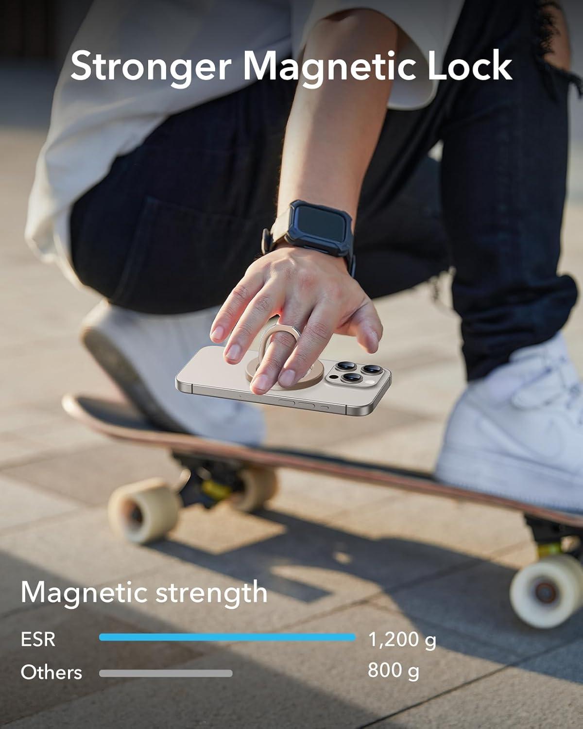 imageESR for MagSafe Phone Grip MagSafe Ring Holder Magnetic Phone Ring Holder Magnetic Phone Grip with 2Way Stand for iPhone 171615141312 Samsung Google All Smartphones2 Metal Rings includedDesert Titanium