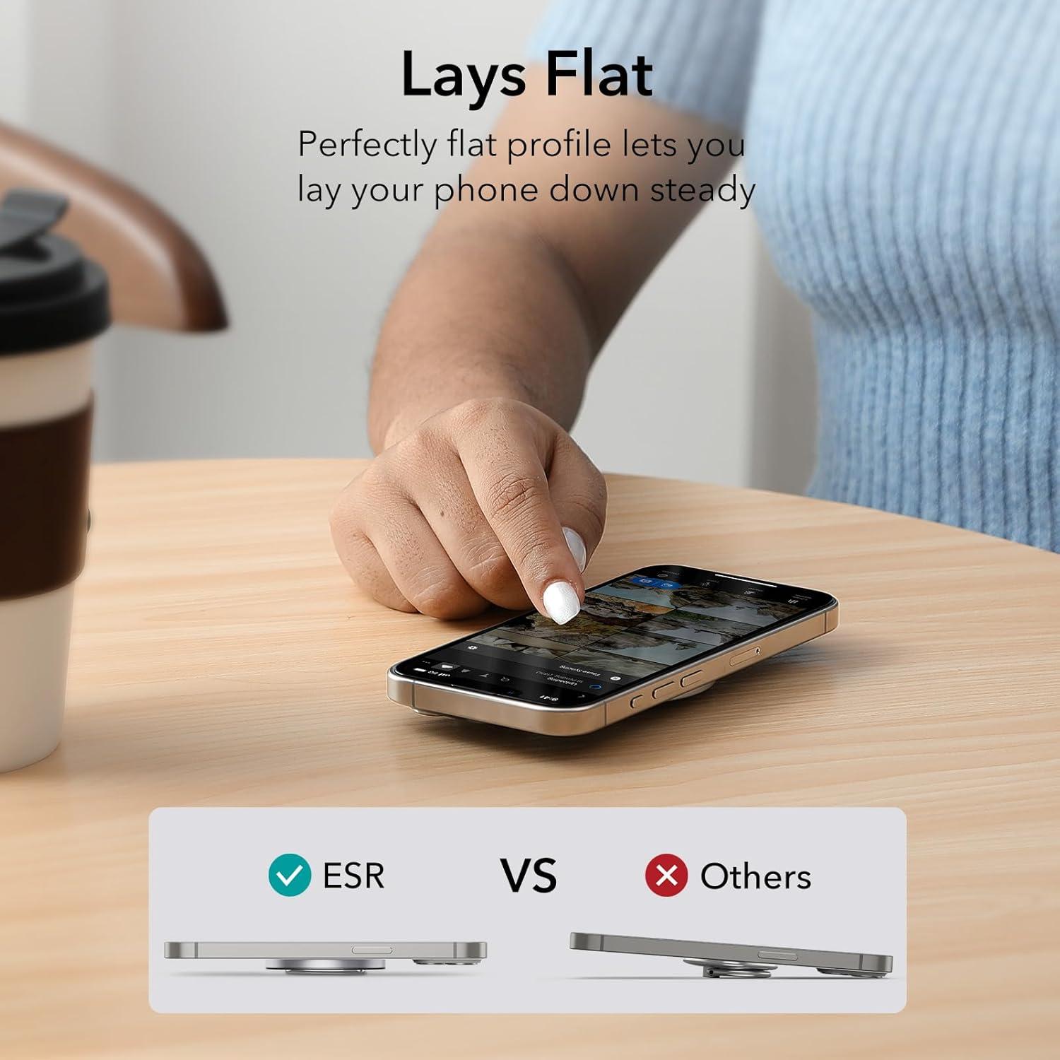 imageESR for MagSafe Phone Grip MagSafe Ring Holder Magnetic Phone Ring Holder Magnetic Phone Grip with 2Way Stand for iPhone 171615141312 Samsung Google All Smartphones2 Metal Rings includedRhinestone Silver