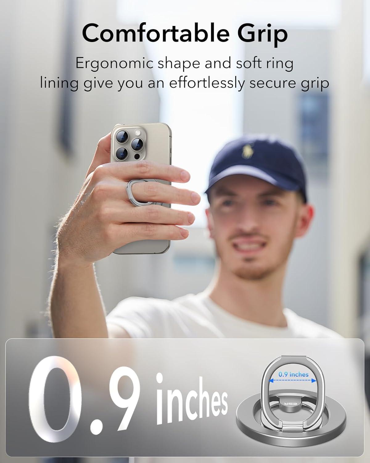 imageESR for MagSafe Phone Grip MagSafe Ring Holder Magnetic Phone Ring Holder Magnetic Phone Grip with 2Way Stand for iPhone 171615141312 Samsung Google All Smartphones2 Metal Rings includedNatural Titanium