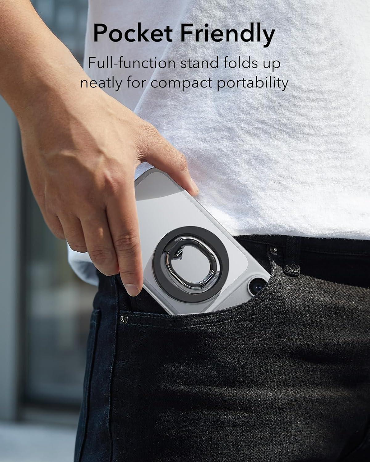 imageESR for MagSafe Phone Grip MagSafe Ring Holder Magnetic Phone Ring Holder Magnetic Phone Grip with 2Way Stand for iPhone 171615141312 Samsung Google All Smartphones2 Metal Rings includedBlack