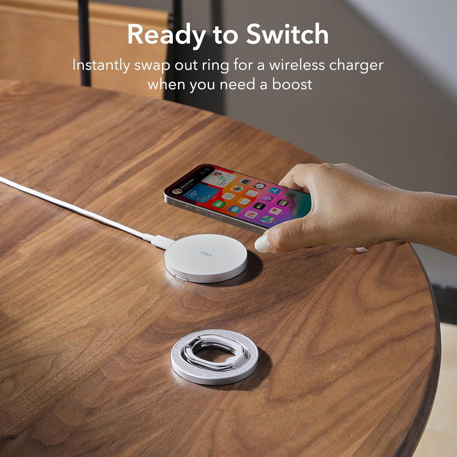 imageESR for MagSafe Phone Grip MagSafe Ring Holder Magnetic Phone Ring Holder Magnetic Phone Grip with 2Way Stand for iPhone 171615141312 Samsung Google All Smartphones2 Metal Rings includedRhinestone Silver