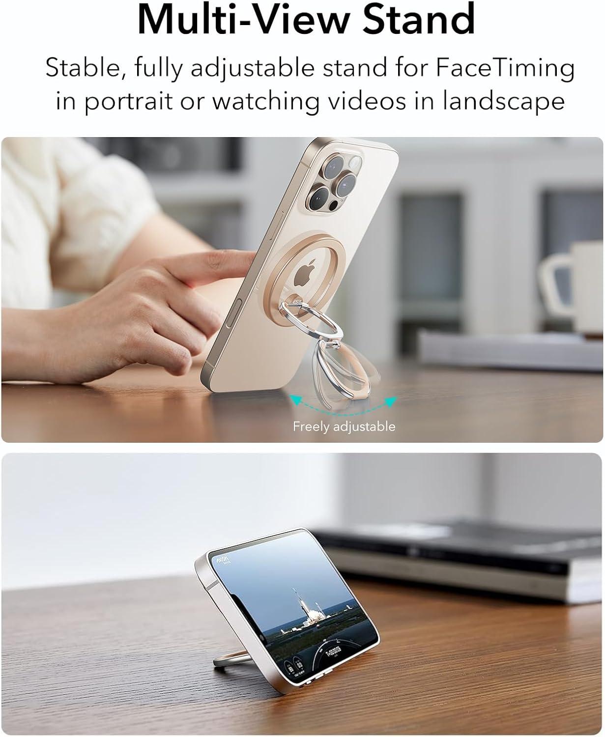 imageESR for MagSafe Phone Grip MagSafe Ring Holder Magnetic Phone Ring Holder Magnetic Phone Grip with 2Way Stand for iPhone 171615141312 Samsung Google All Smartphones2 Metal Rings includedDesert Titanium