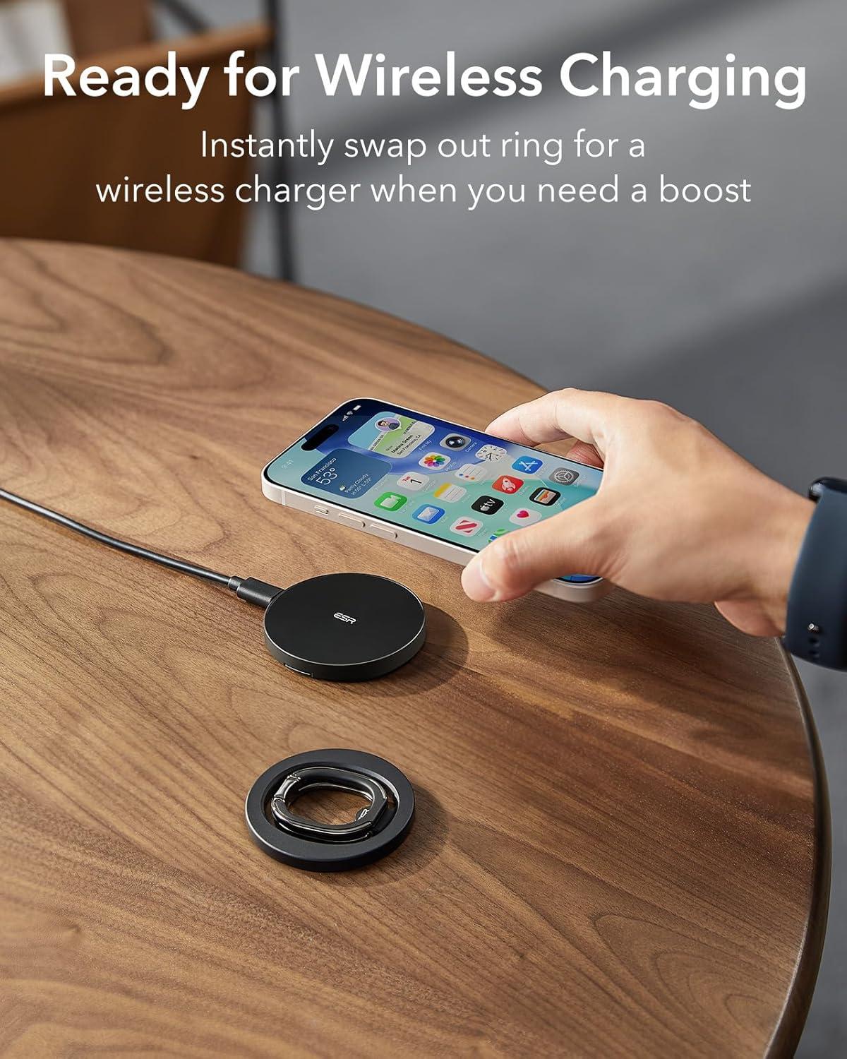 imageESR for MagSafe Phone Grip MagSafe Ring Holder Magnetic Phone Ring Holder Magnetic Phone Grip with 2Way Stand for iPhone 171615141312 Samsung Google All Smartphones2 Metal Rings includedBlack