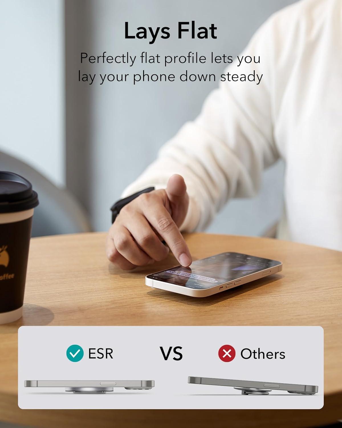 imageESR for MagSafe Phone Grip MagSafe Ring Holder Magnetic Phone Ring Holder Magnetic Phone Grip with 2Way Stand for iPhone 171615141312 Samsung Google All Smartphones2 Metal Rings includedBlack