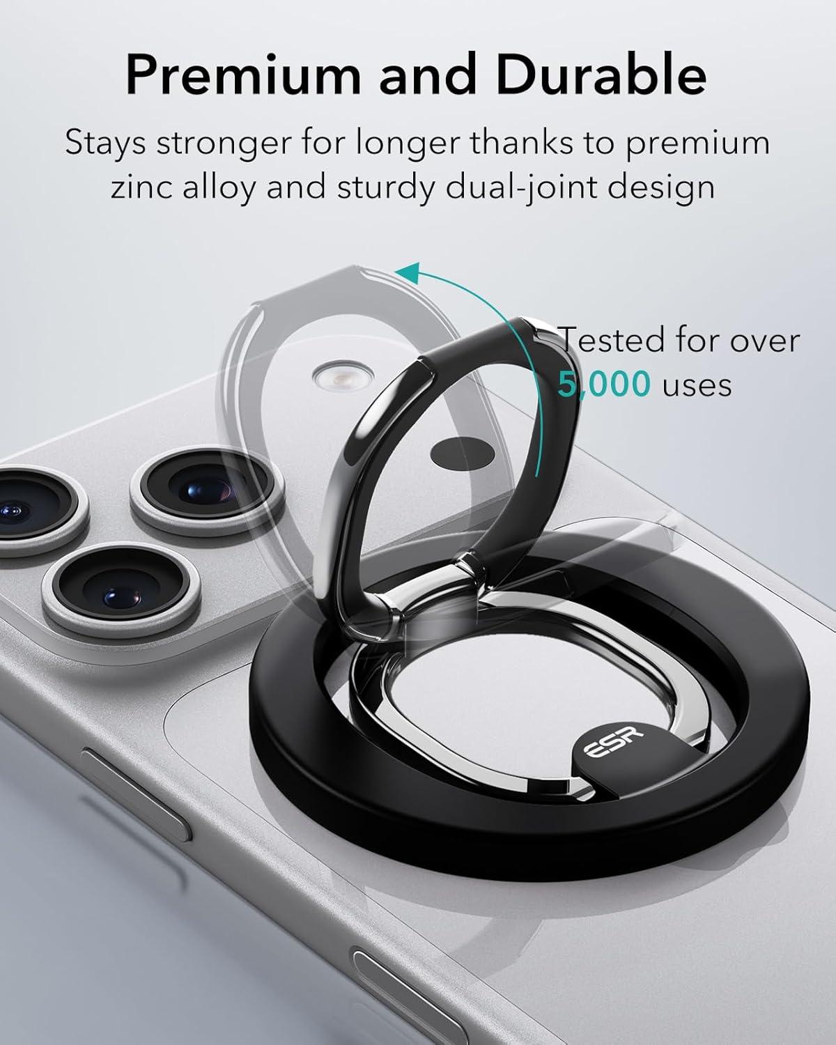 imageESR for MagSafe Phone Grip MagSafe Ring Holder Magnetic Phone Ring Holder Magnetic Phone Grip with 2Way Stand for iPhone 171615141312 Samsung Google All Smartphones2 Metal Rings includedBlack