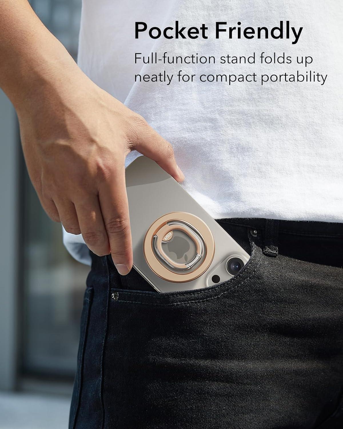 imageESR for MagSafe Phone Grip MagSafe Ring Holder Magnetic Phone Ring Holder Magnetic Phone Grip with 2Way Stand for iPhone 171615141312 Samsung Google All Smartphones2 Metal Rings includedDesert Titanium