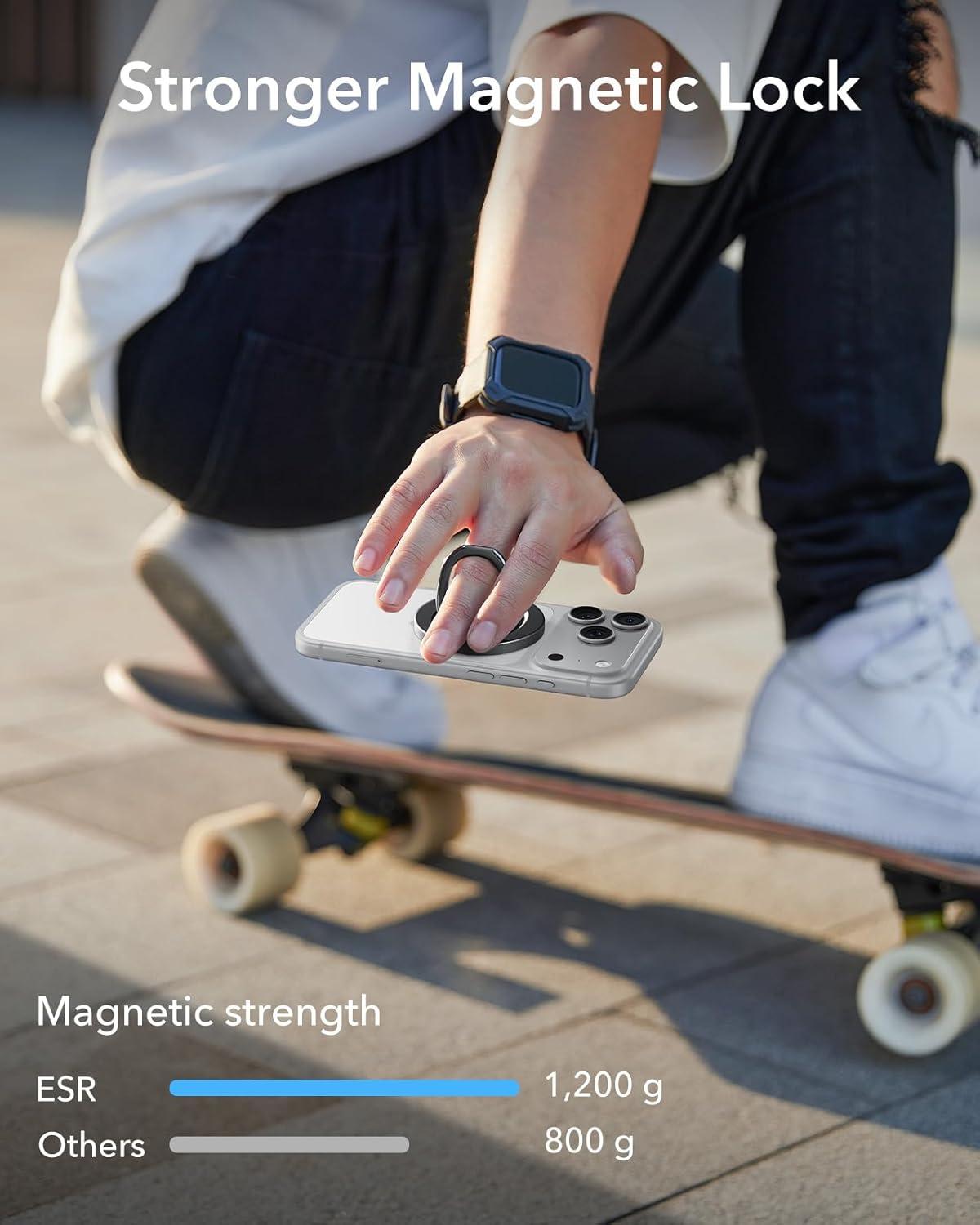 imageESR for MagSafe Phone Grip MagSafe Ring Holder Magnetic Phone Ring Holder Magnetic Phone Grip with 2Way Stand for iPhone 171615141312 Samsung Google All Smartphones2 Metal Rings includedBlack