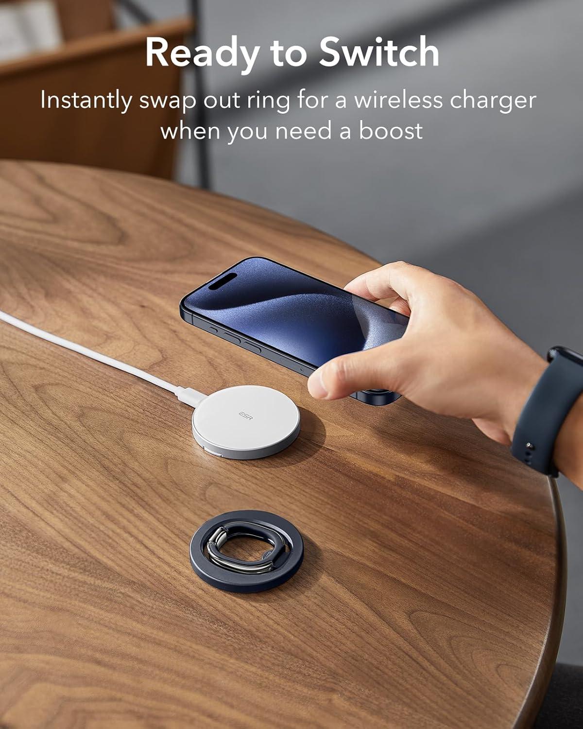 imageESR for MagSafe Phone Grip MagSafe Ring Holder Magnetic Phone Ring Holder Magnetic Phone Grip with 2Way Stand for iPhone 171615141312 Samsung Google All Smartphones2 Metal Rings includedBlue Titanium