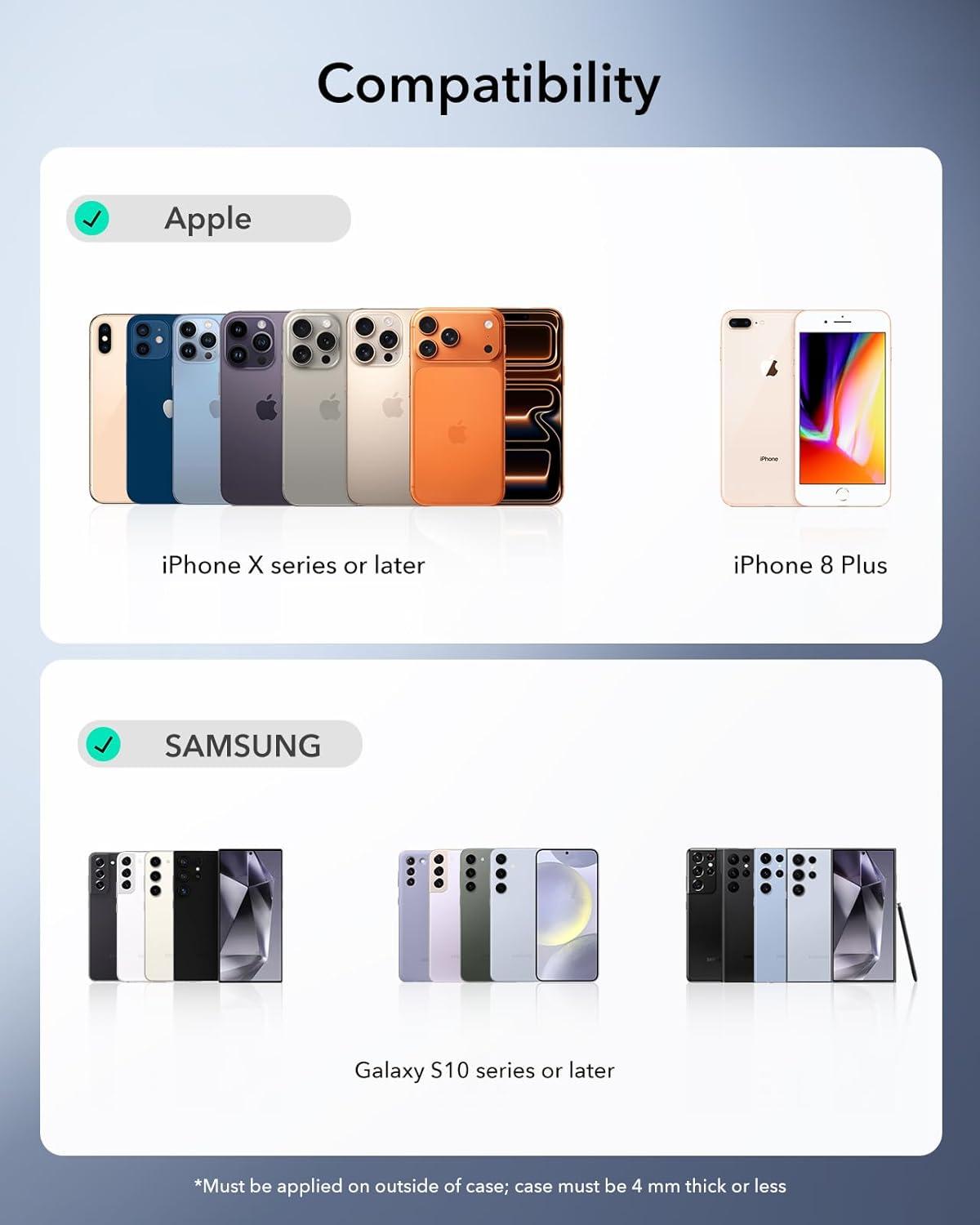 imageESR for MagSafe Sticker 360 MagSafe Ring 2 Pack Metal Ring for Phone Case Universal Metal Wireless Charger Conversion Kit for iPhone 171616e1514131211 Samsung Galaxy Google Pixel 10 WhiteTitanium 2 Pack