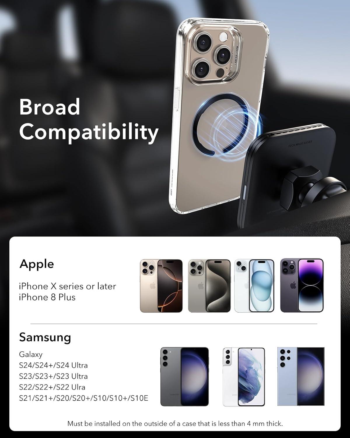 imageESR for MagSafe Sticker MagSafe Ring 2 Pack Metal Ring for Phone caseUniversal Magnetic Wireless Charger Conversion Kit for iPhone 171616e15141312 Samsung Google Black amp SilverBlack Silver 4 Pack