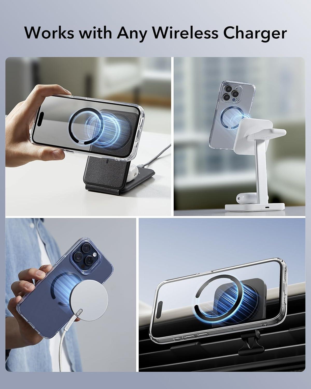 imageESR for MagSafe Sticker MagSafe Ring 2 Pack Metal Ring for Phone caseUniversal Magnetic Wireless Charger Conversion Kit for iPhone 171616e15141312 Samsung Google Black amp SilverBlack Silver 4 Pack