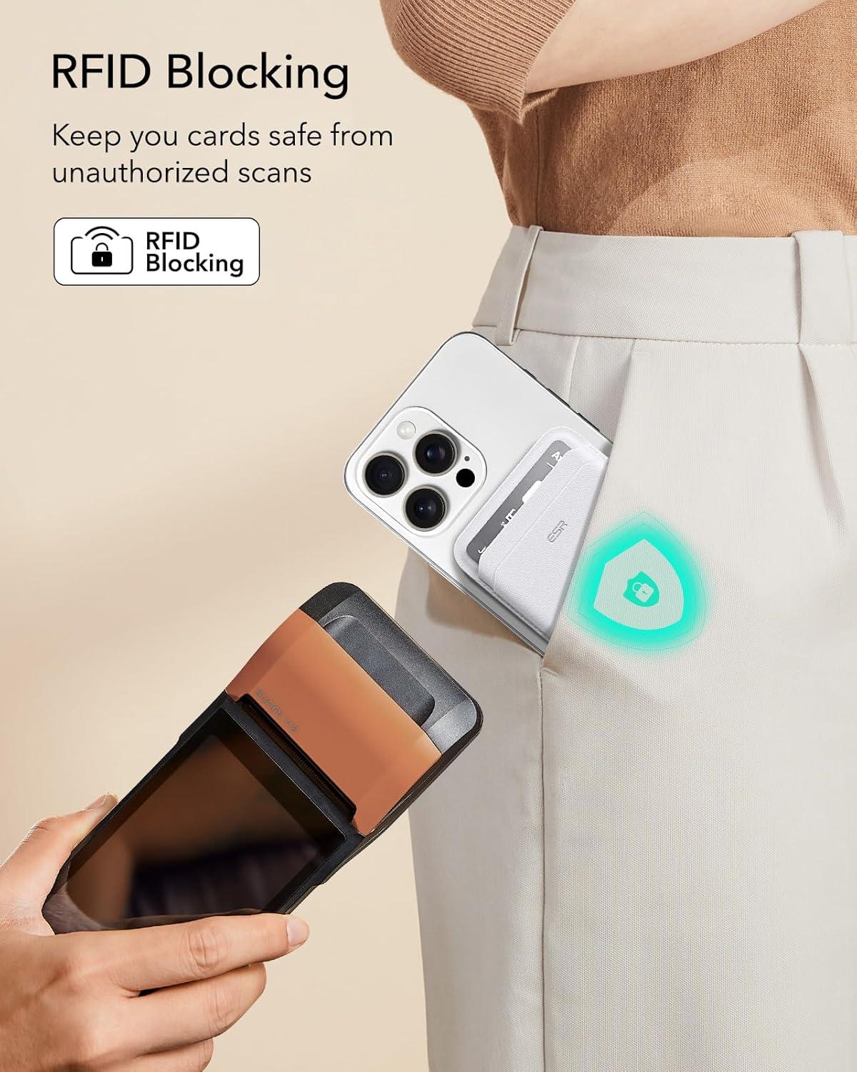 imageESR for MagSafe Wallet 5Card Holder With RFID Blocking MagSafe Sticker Included Slim Magnetic Wallet for iPhone 171615141312 Series and Selected Samsung Devices Not for 1312 Mini BlackWhite