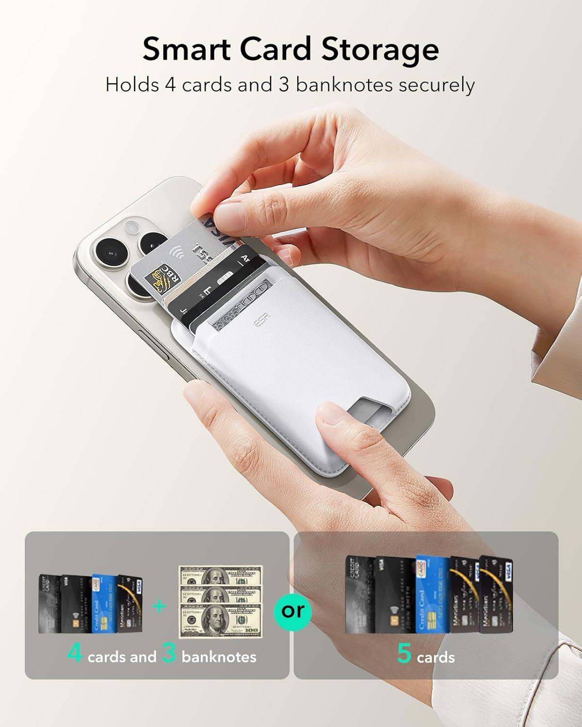 imageESR for MagSafe Wallet 5Card Holder With RFID Blocking MagSafe Sticker Included Slim Magnetic Wallet for iPhone 171615141312 Series and Selected Samsung Devices Not for 1312 Mini BlackWhite