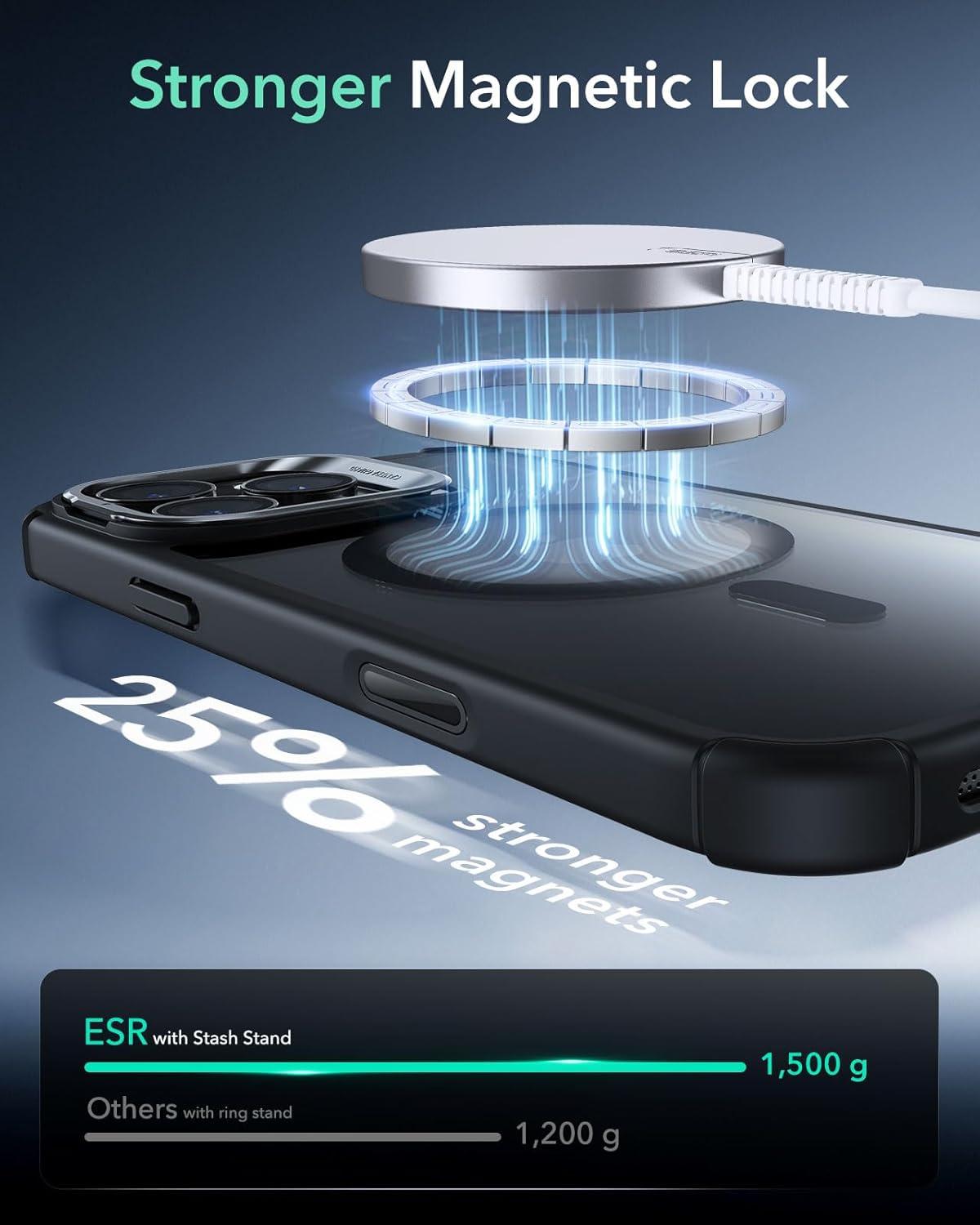 imageESR for iPhone 14 Pro Max Case with Stand Compatible with MagSafe FullBody MilitaryGrade Drop Proof Case with Builtin 9H Tempered Glass Screen Protector Armor Series Clear BlackClear Black Stand