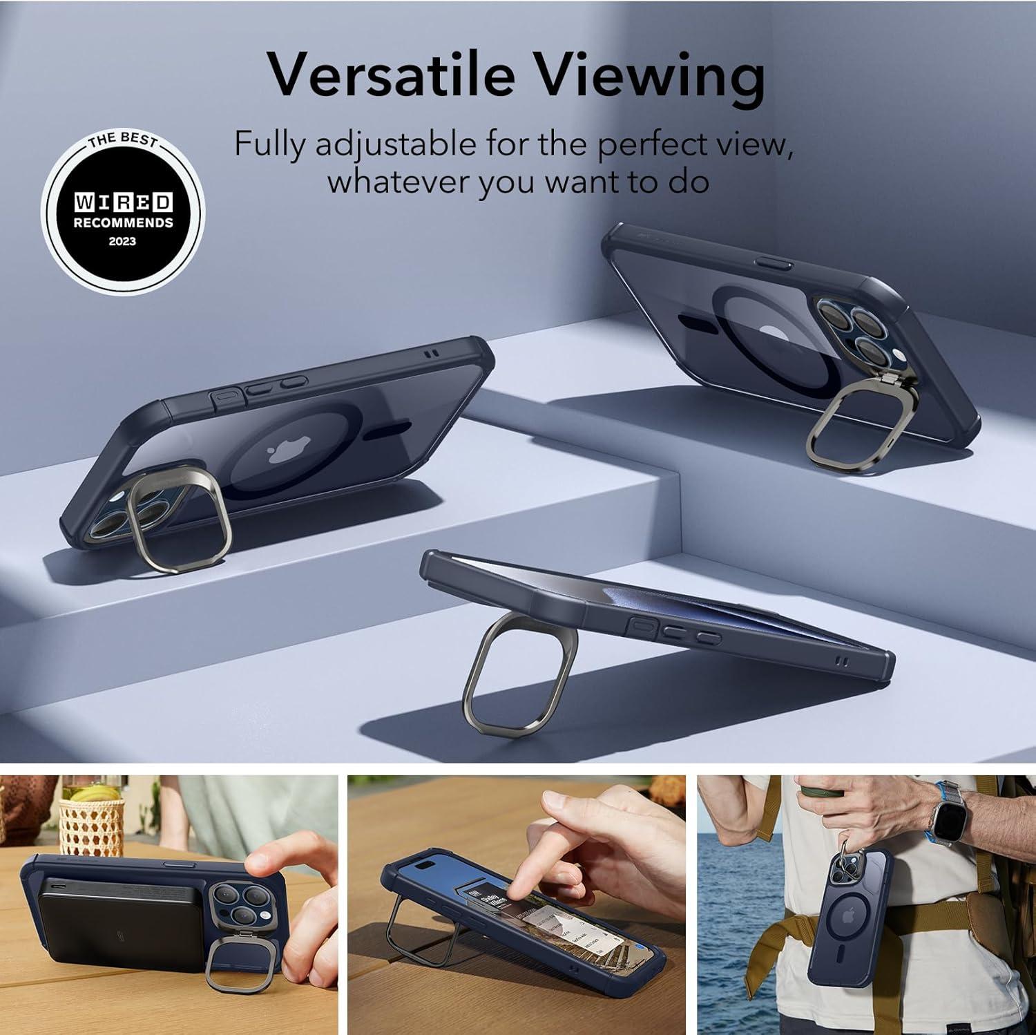 imageESR for iPhone 14 Pro Max Case with Stand Compatible with MagSafe FullBody MilitaryGrade Drop Proof Case with Builtin 9H Tempered Glass Screen Protector Armor Series Clear BlackClear Dark Blue Stand